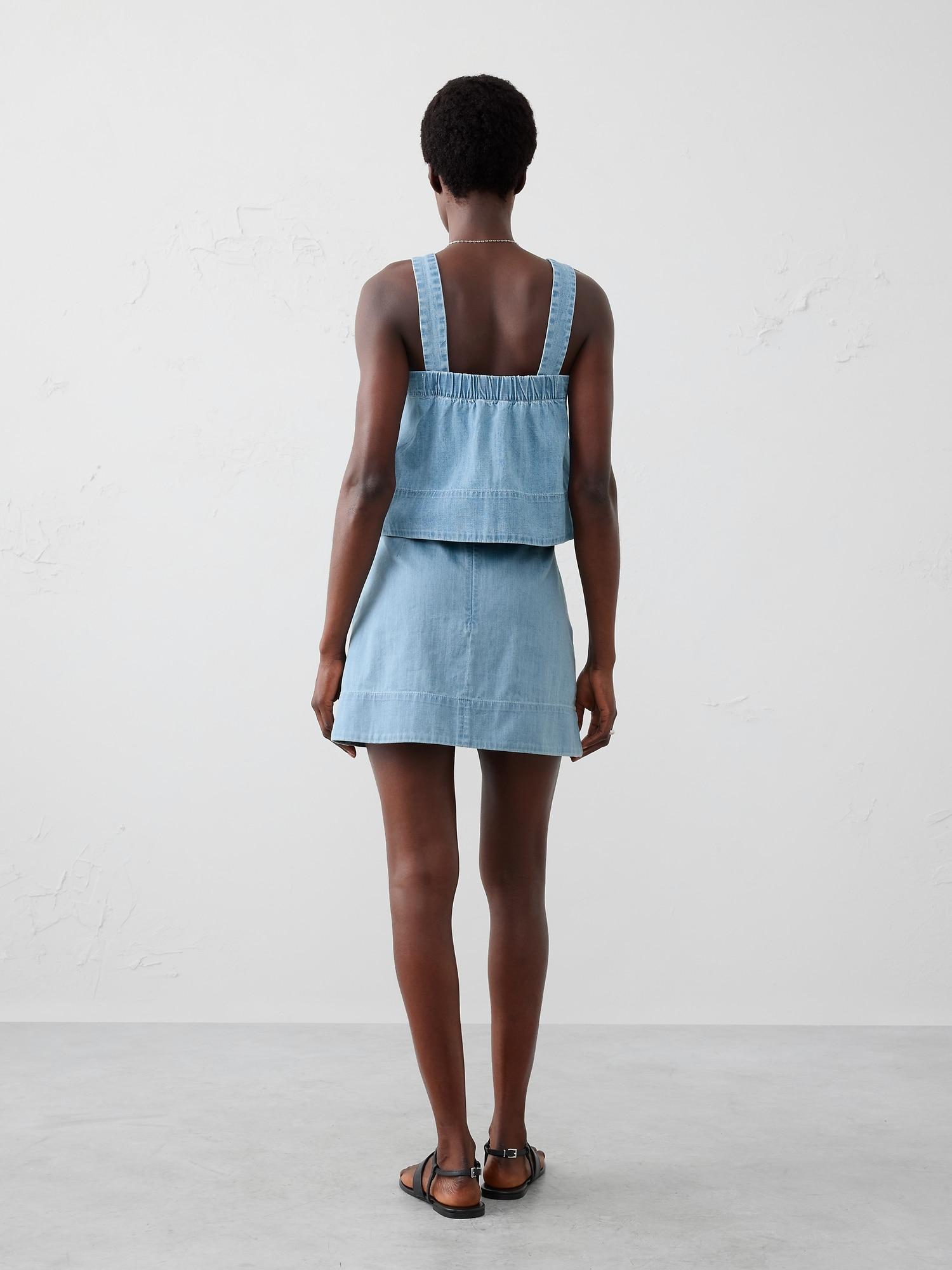 Denim Topstitched Mini Skirt Product Image