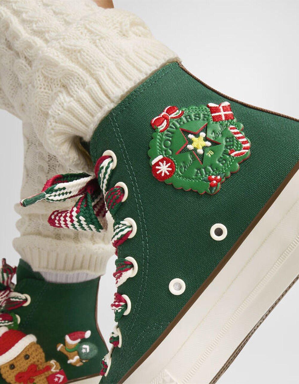 CONVERSE Chuck 70 Christmas High Top Womens Shoes - GREEN Product Image