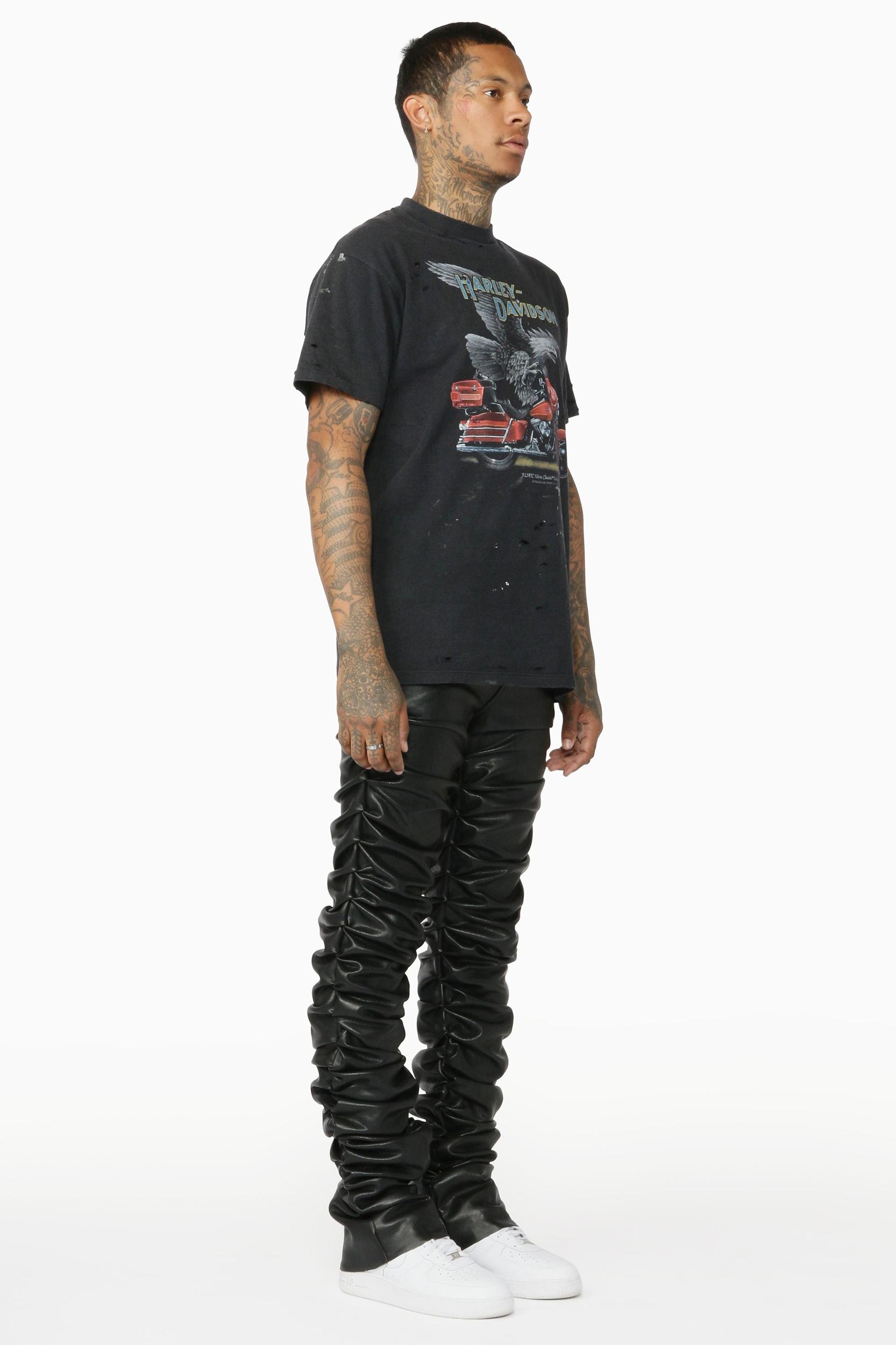 Huck Black Faux Leather Stacked Jean Male Product Image