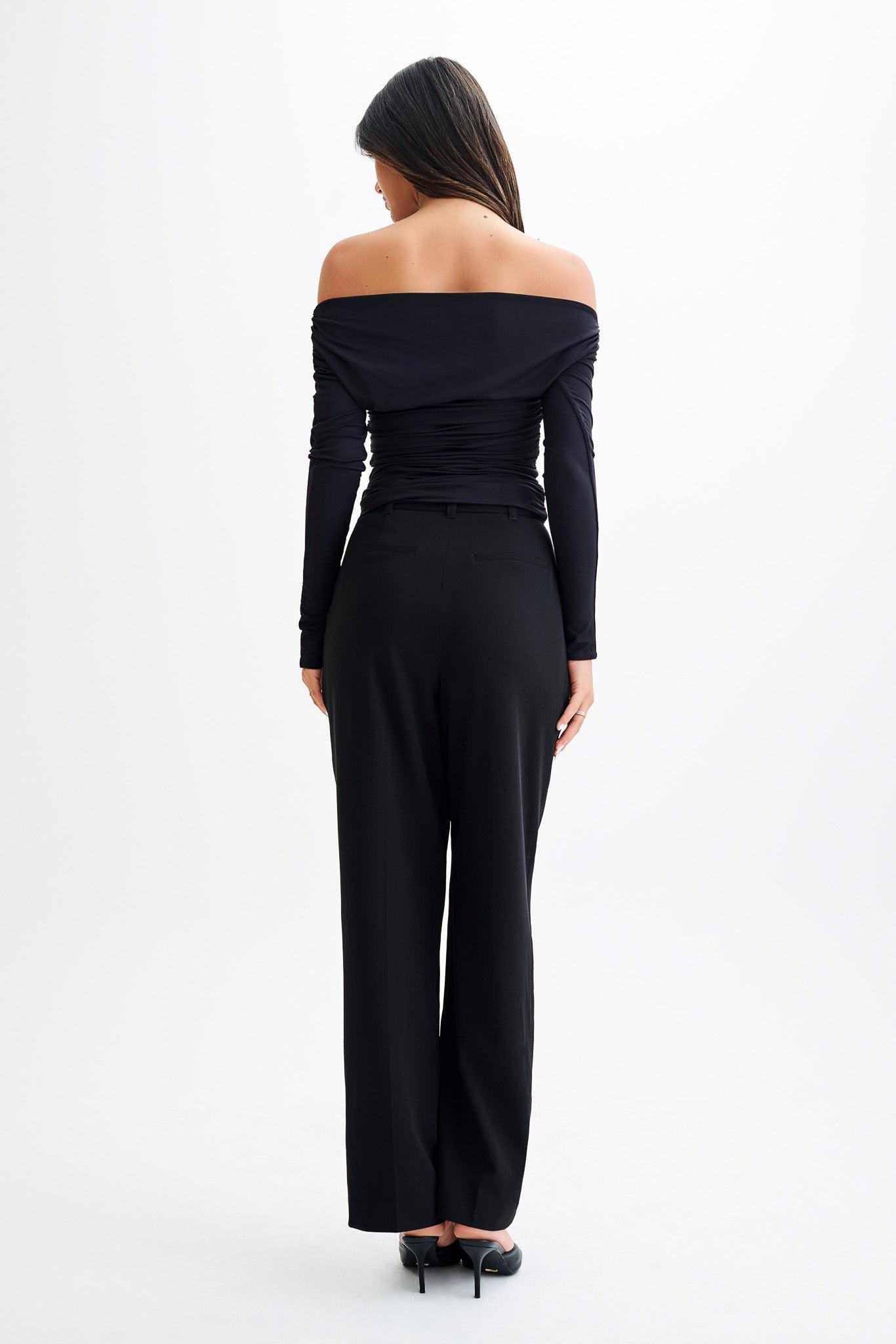 Alayna Long Sleeve Recycled Nylon Ruched Top - Black Product Image