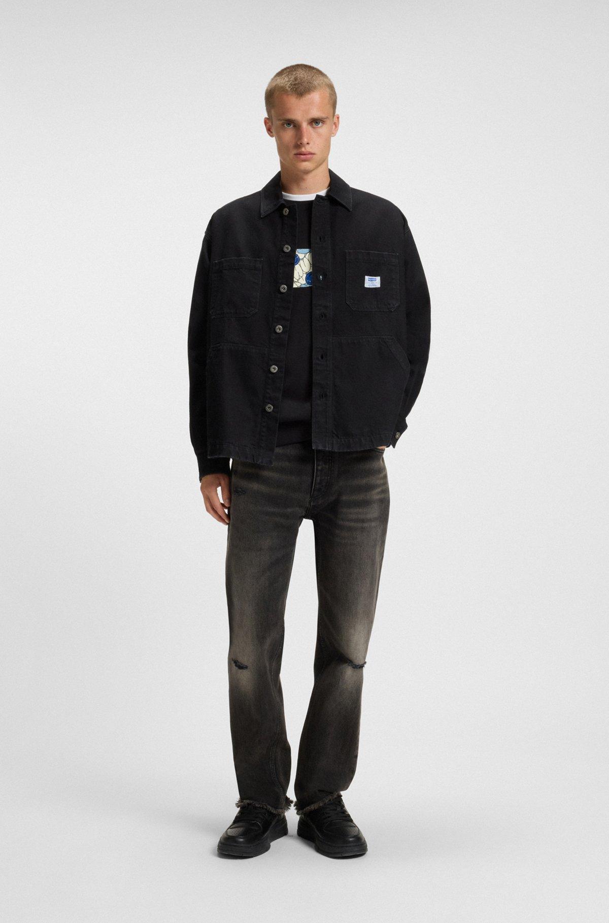 HUGO - Cotton-terry sweatshirt with logo artwork print - Black Product Image