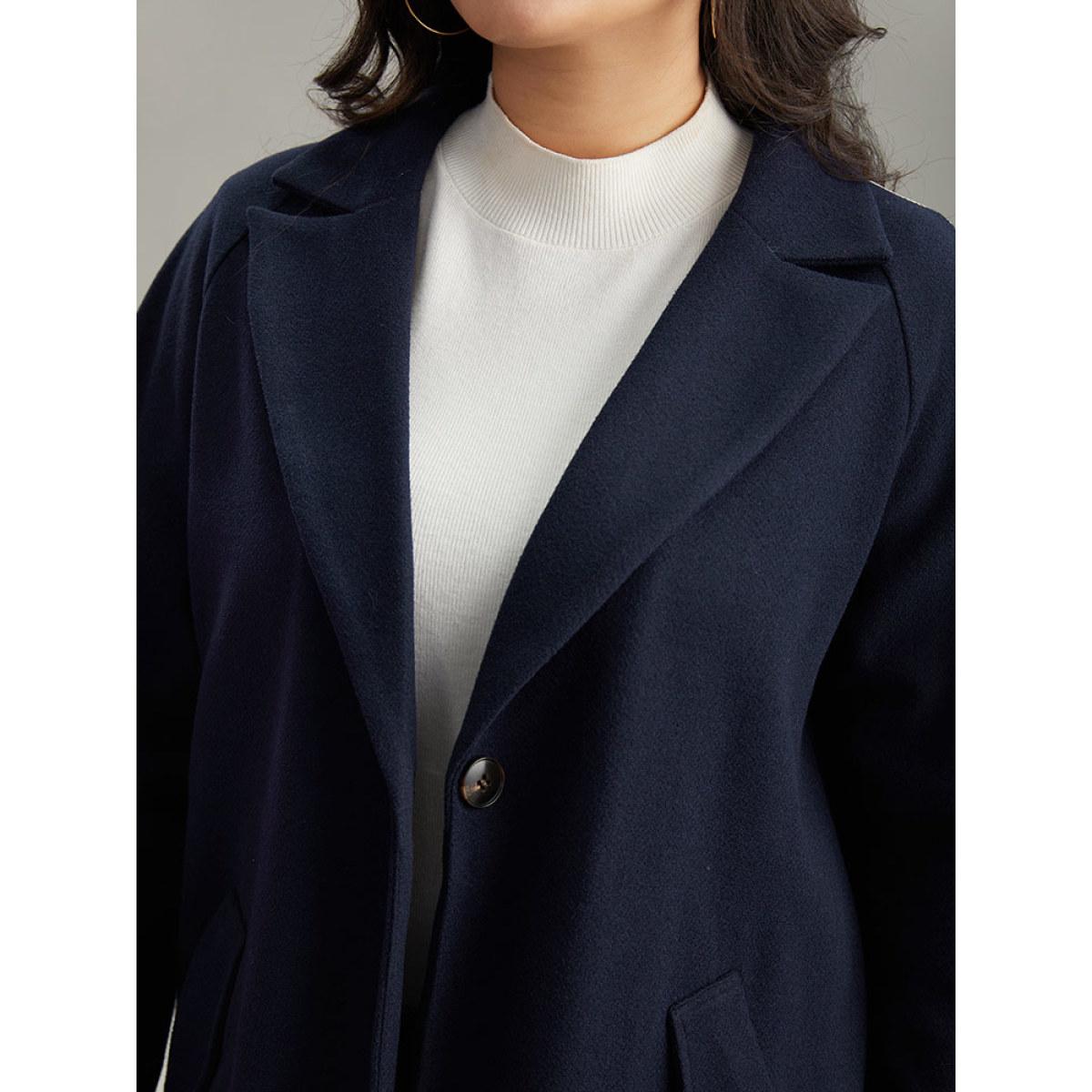 Plus Size Plain Lapel Collar Button Up Contrast Webbing Windbreaker Women Indigo Casual Patchwork Ladies Dailywear Winter Coats BloomChic 26/4X Product Image