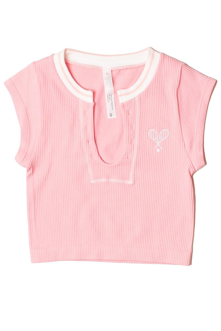 Embroidered Patch Sporty Notch Neck Seamless Tee Product Image