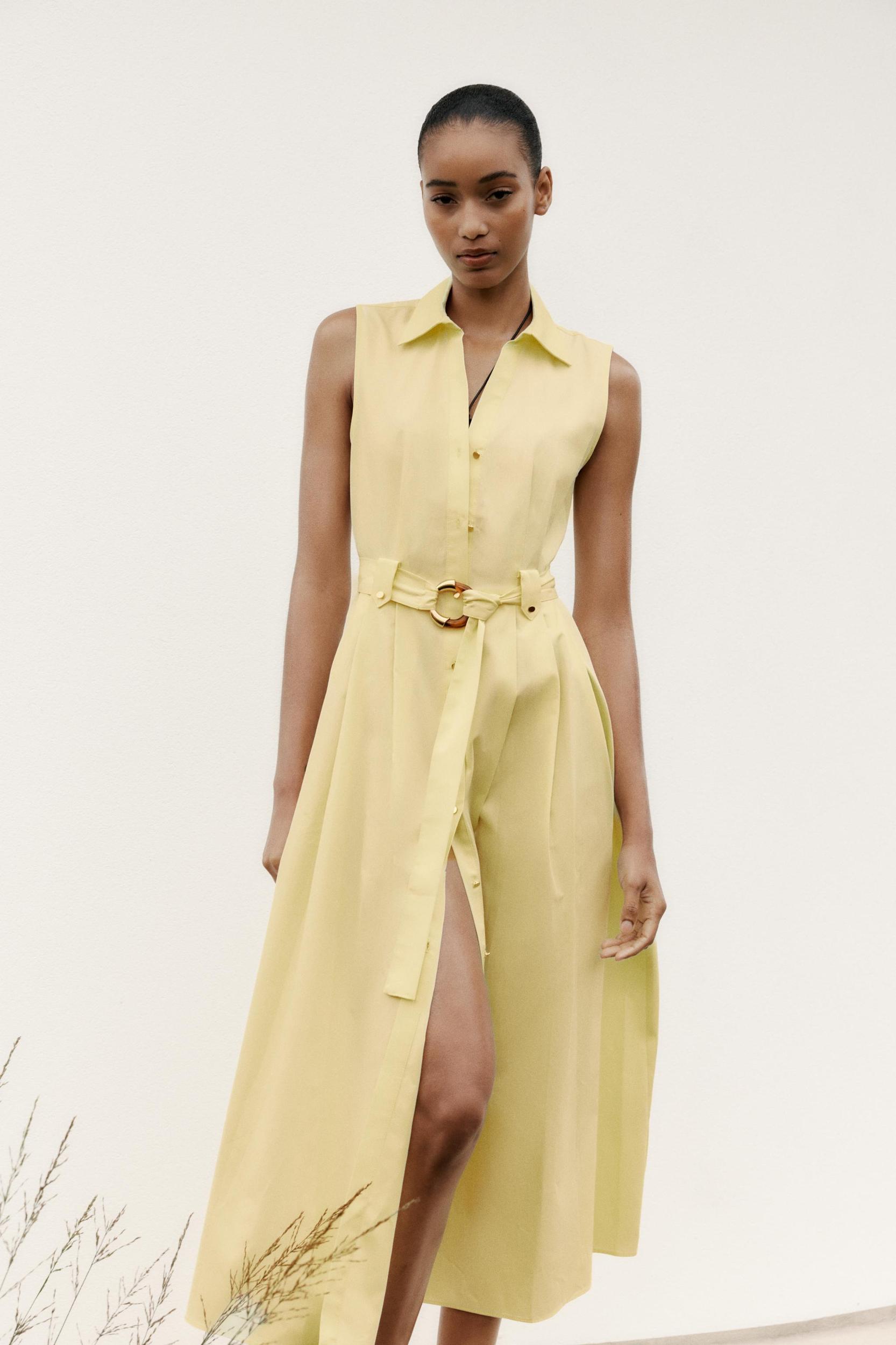 BELTED POPLIN MIDI DRESS Product Image