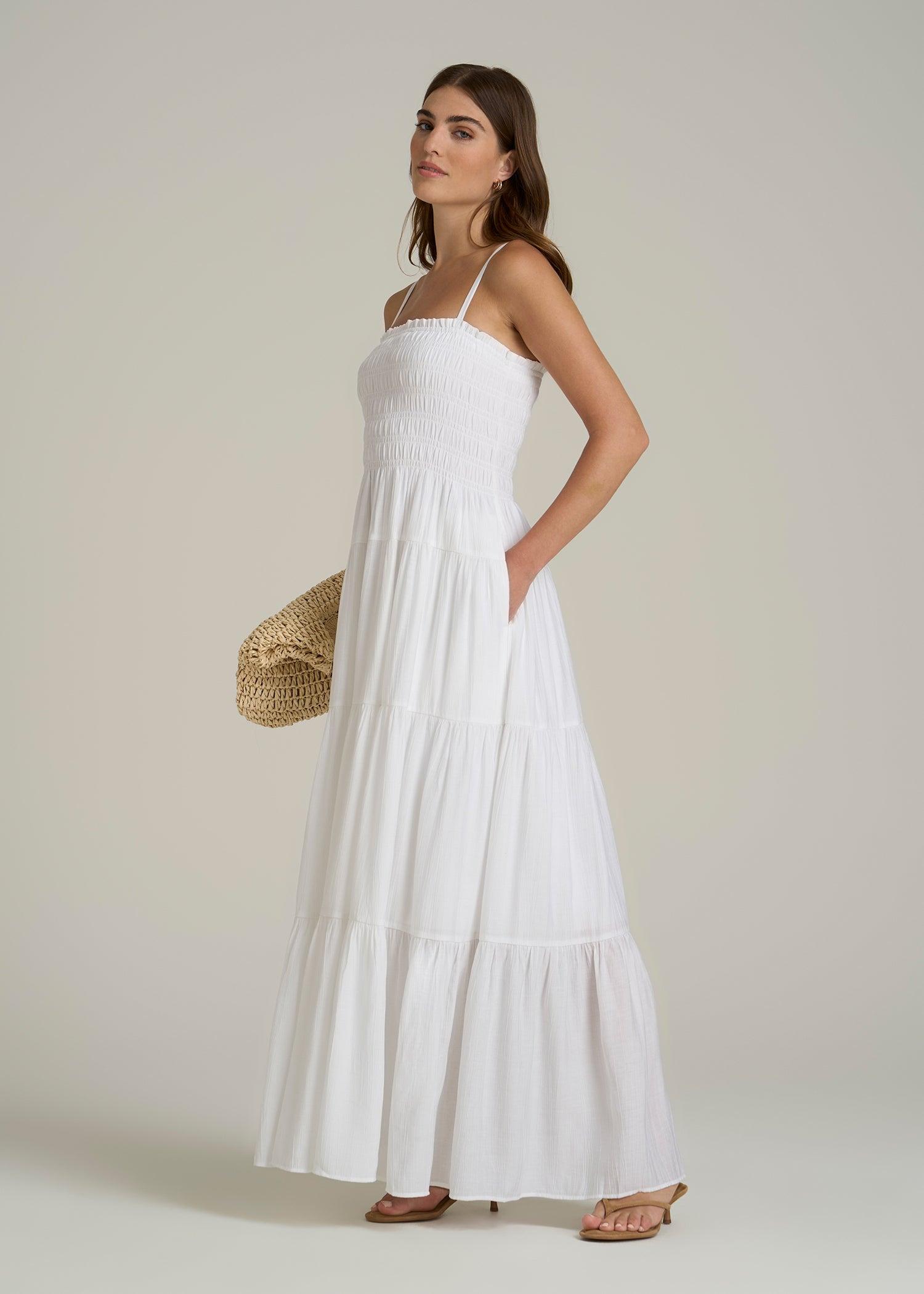 Strappy Tiered Maxi Dress for Tall Women in White Female Product Image