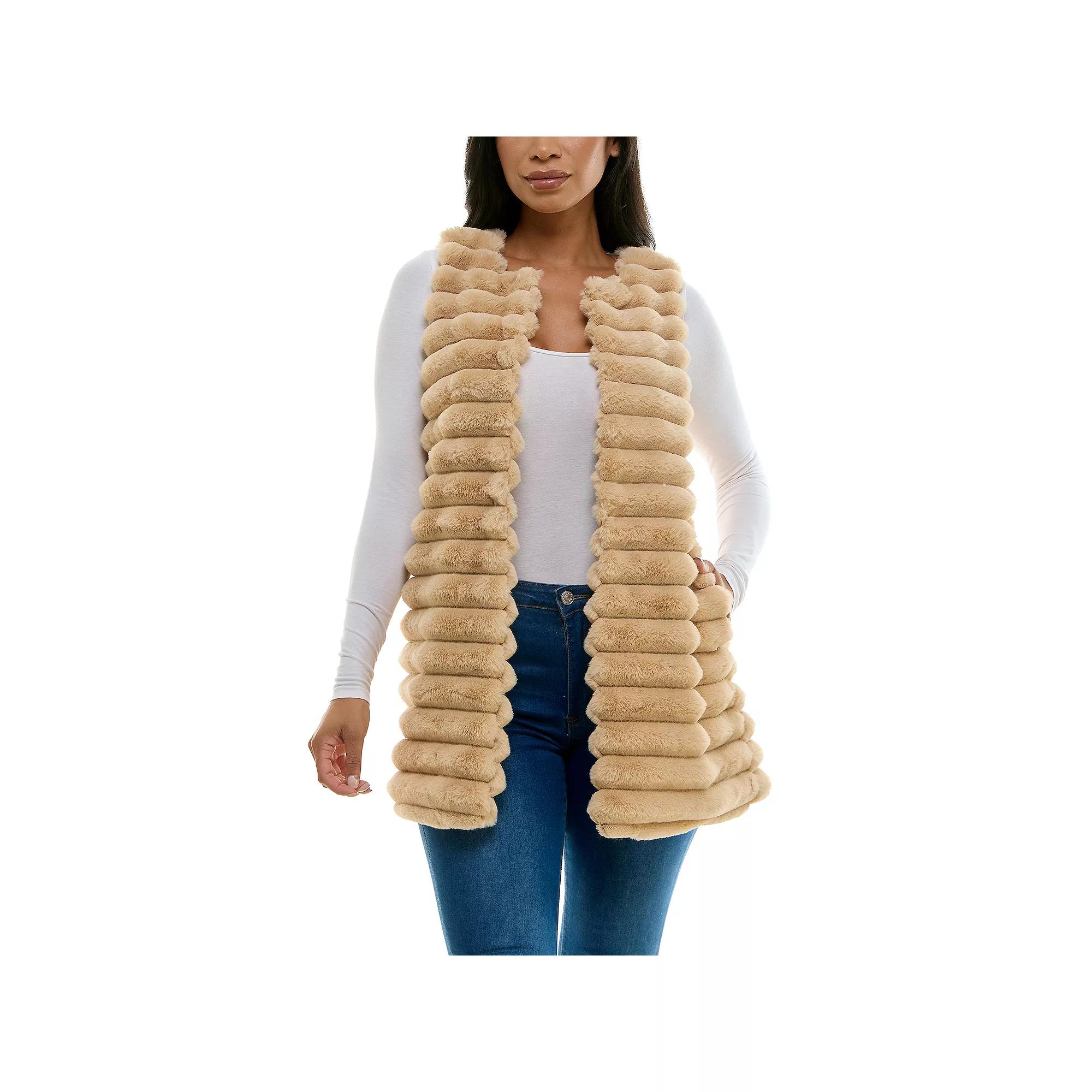 Women's Nina Leonard Stripe Faux Fur Vest, Size: Large, Toffee Product Image