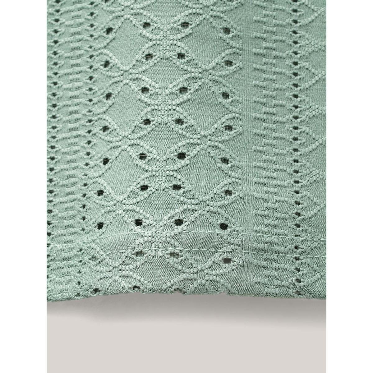 Plus Size Textured Eyelet Stretchy V-Neck T-Shirt Sage Women Woven ribbon&lace trim V-neck Everyday-Elegant T-shirts BloomChic 14-16/1X Product Image