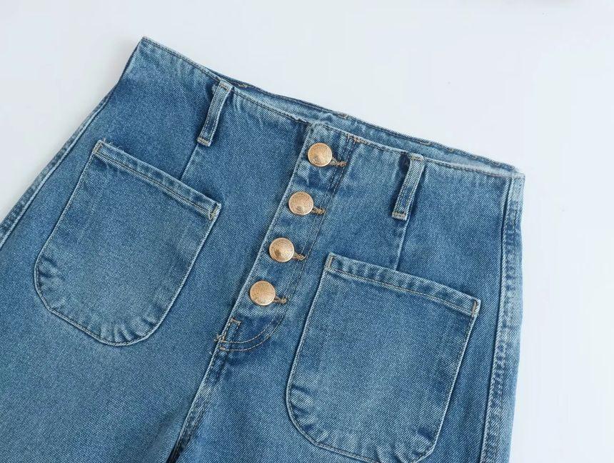 High Waist Button Fly Wide Leg Jeans Product Image