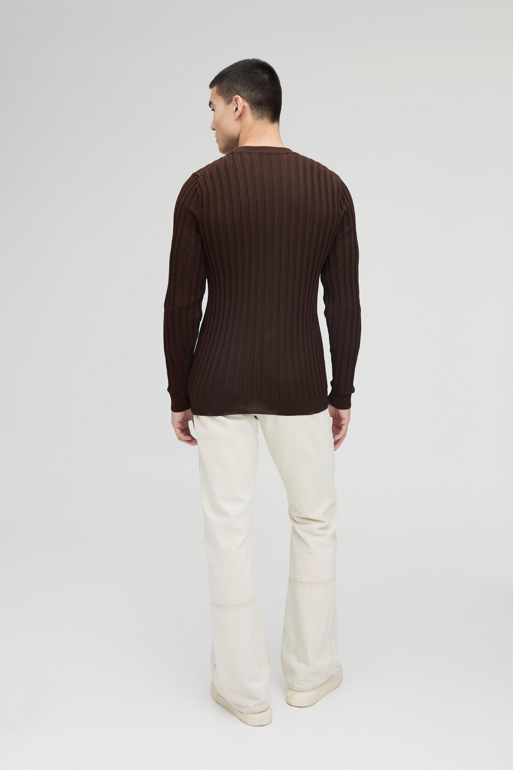 Muscle Fit Ribbed Long Sleeve Sweater | boohooMAN USA Product Image