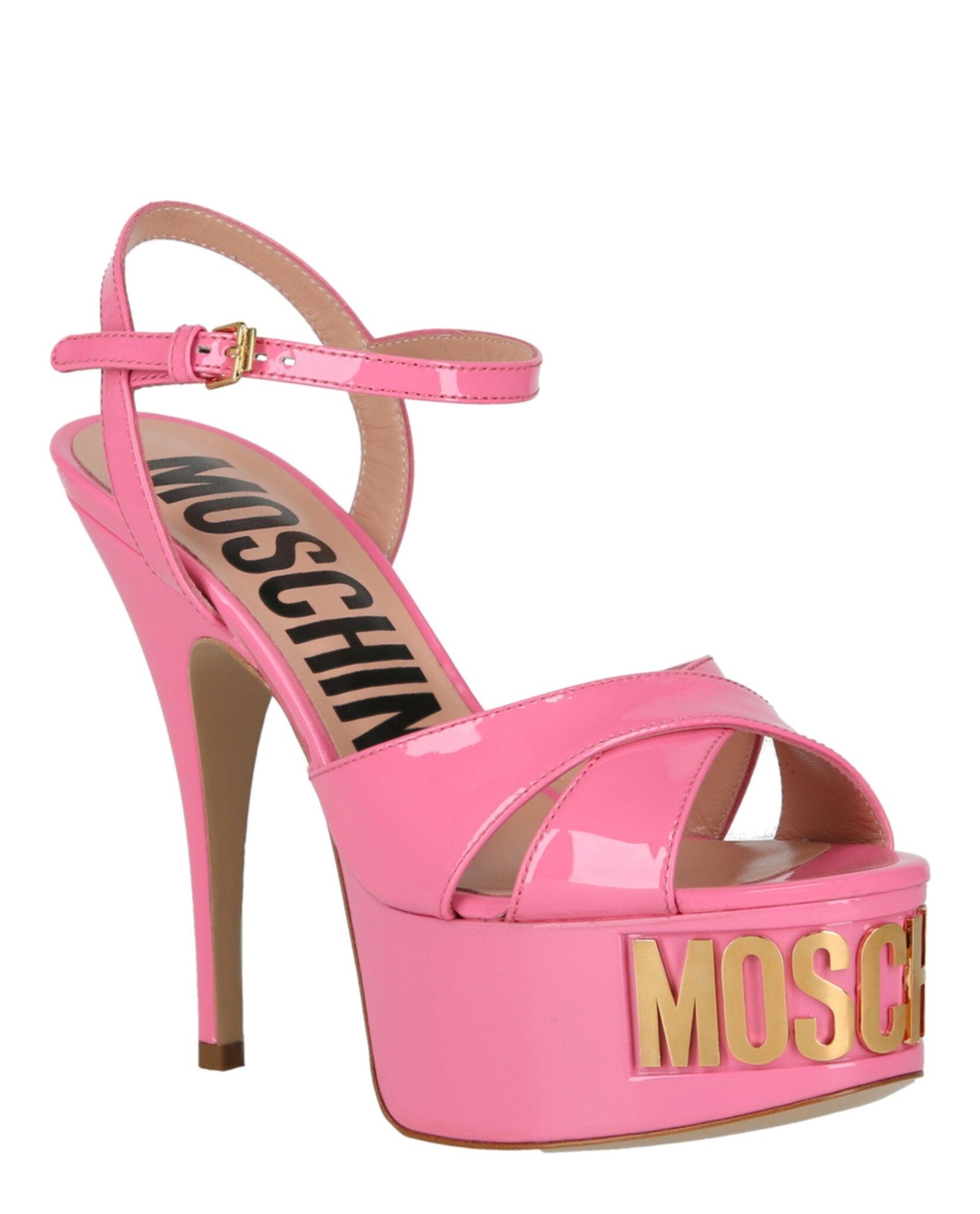 Moschino Patent Leather Logo Heeled Sandals Product Image
