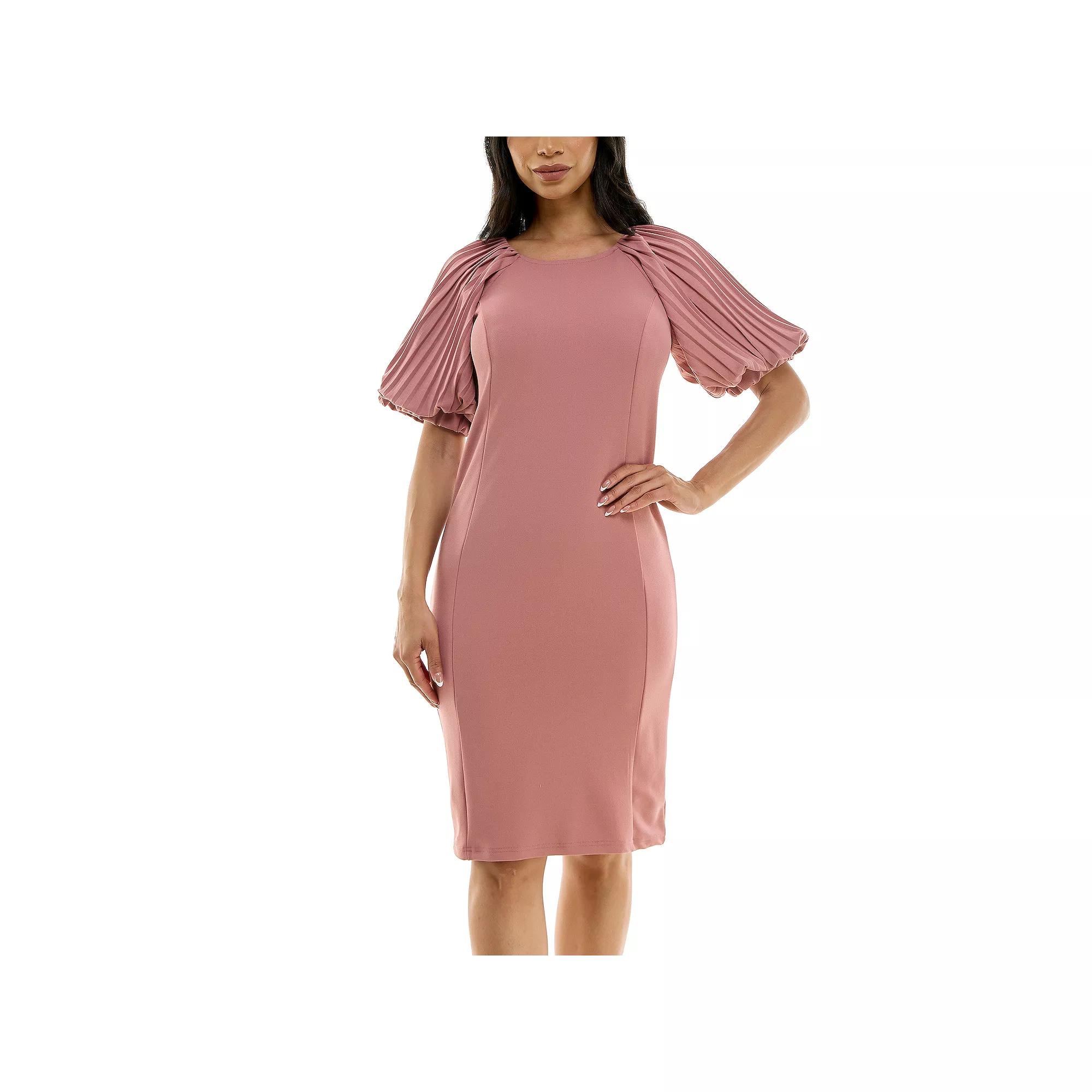 Women's Nina Leonard Pleated Puff Sleeve Dress,  Product Image