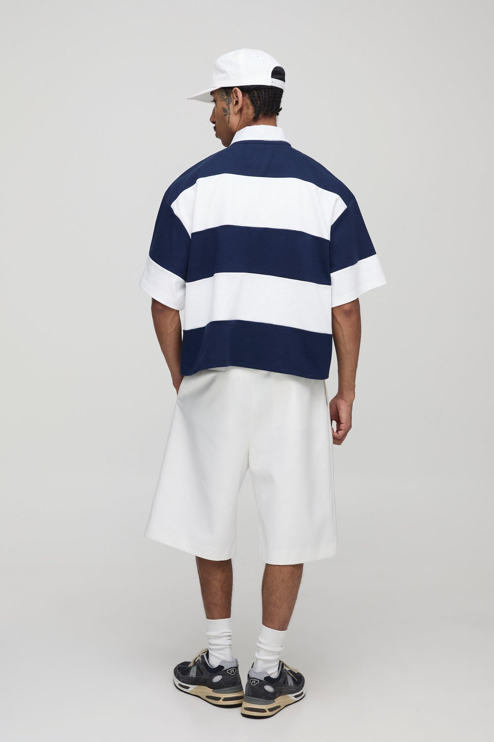 Oversized Boxy Stripe Interlock Short Sleeve Rugby Polo | boohooMAN USA Product Image