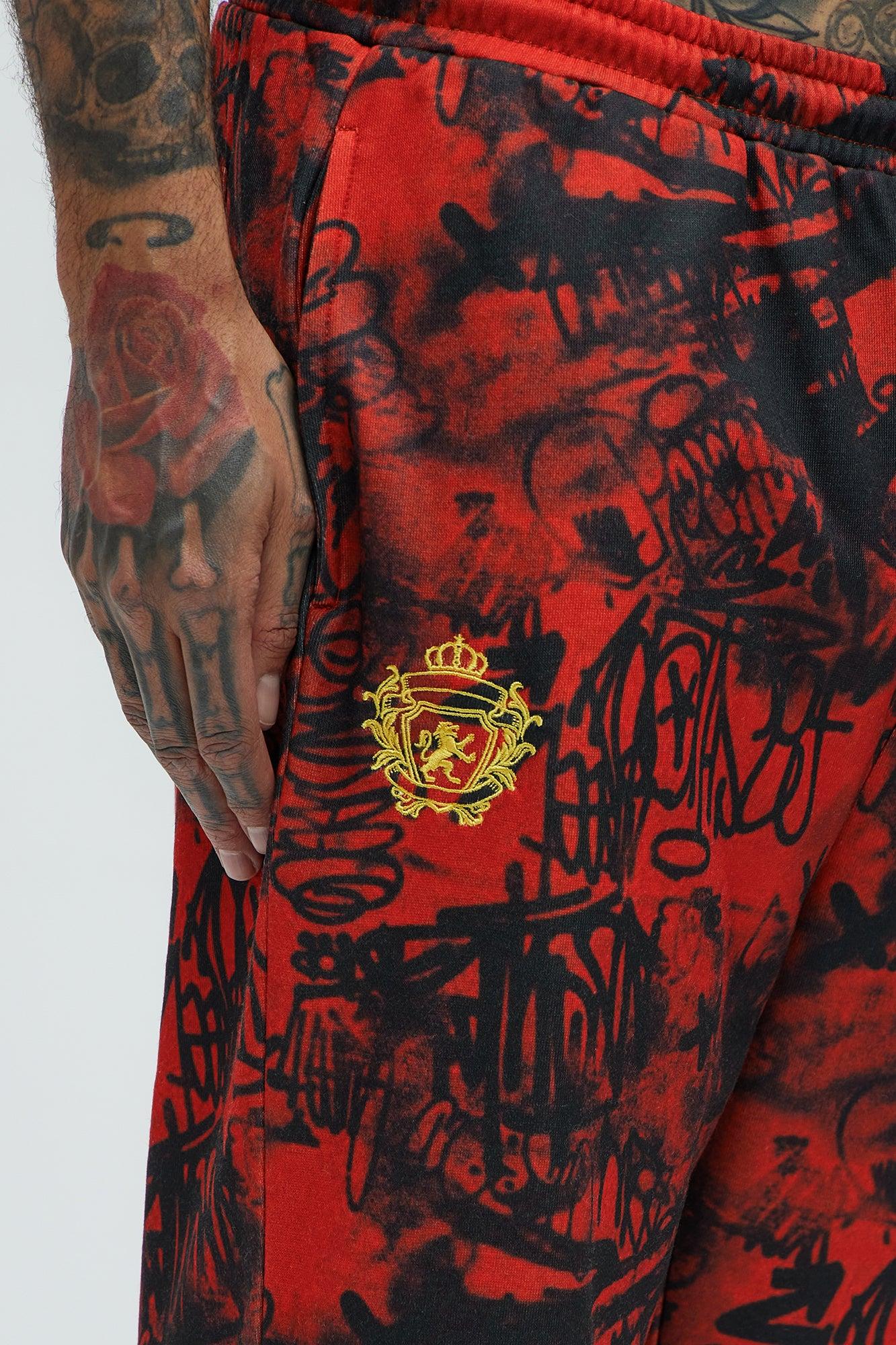 Vandal Straight Graffiti Sweatpants - Red Product Image