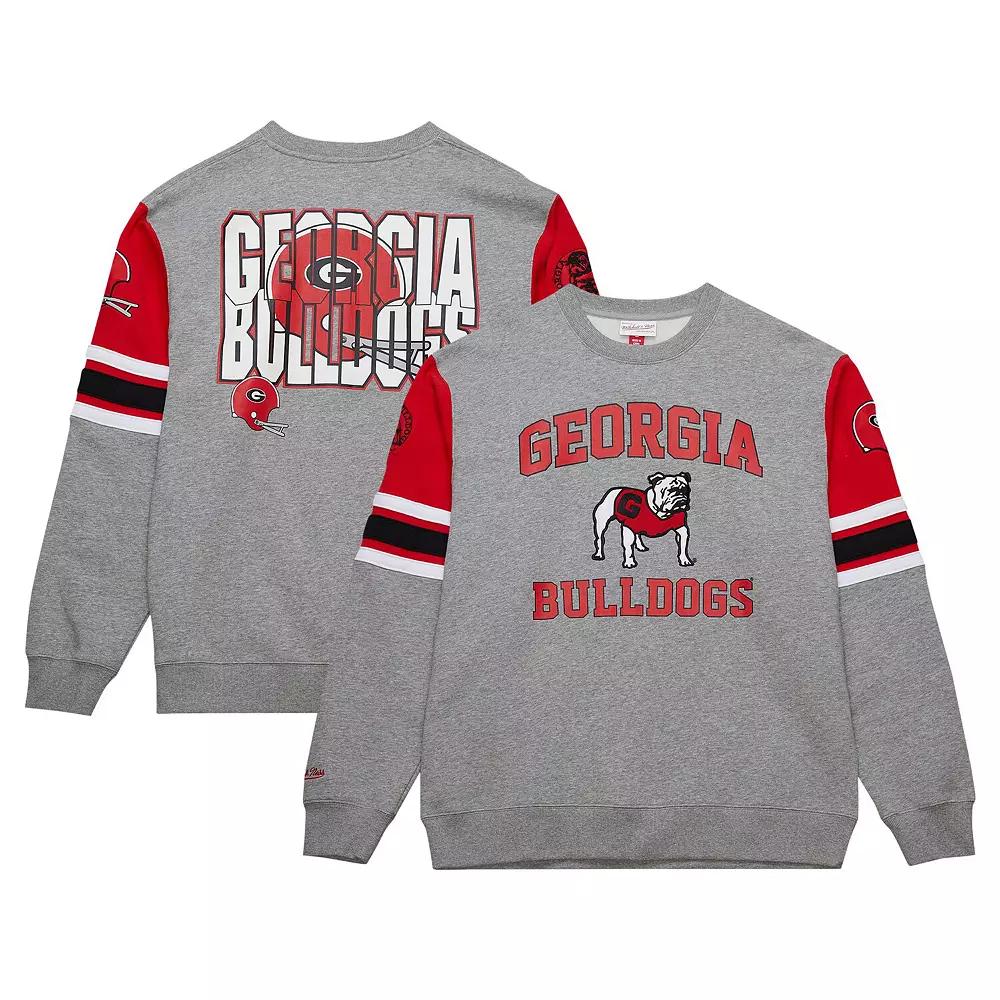 Men's Mitchell & Ness Grey Heather Georgia Bulldogs Throwback Allover 4.0 Pullover Sweatshirt, Size: Medium, Team Product Image