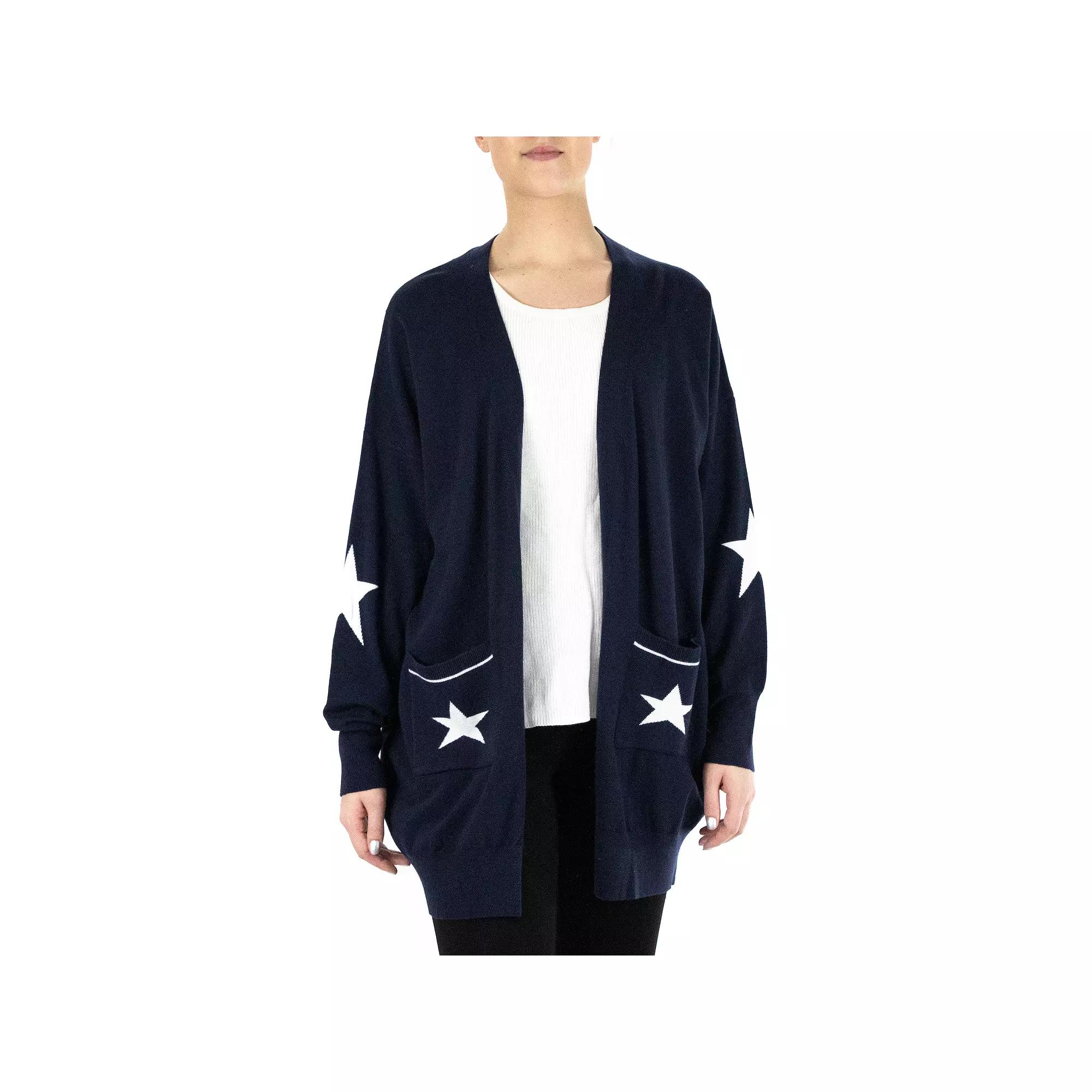 Women's Nina Leonard Star Long Cardigan, Size: XL, Blue Product Image