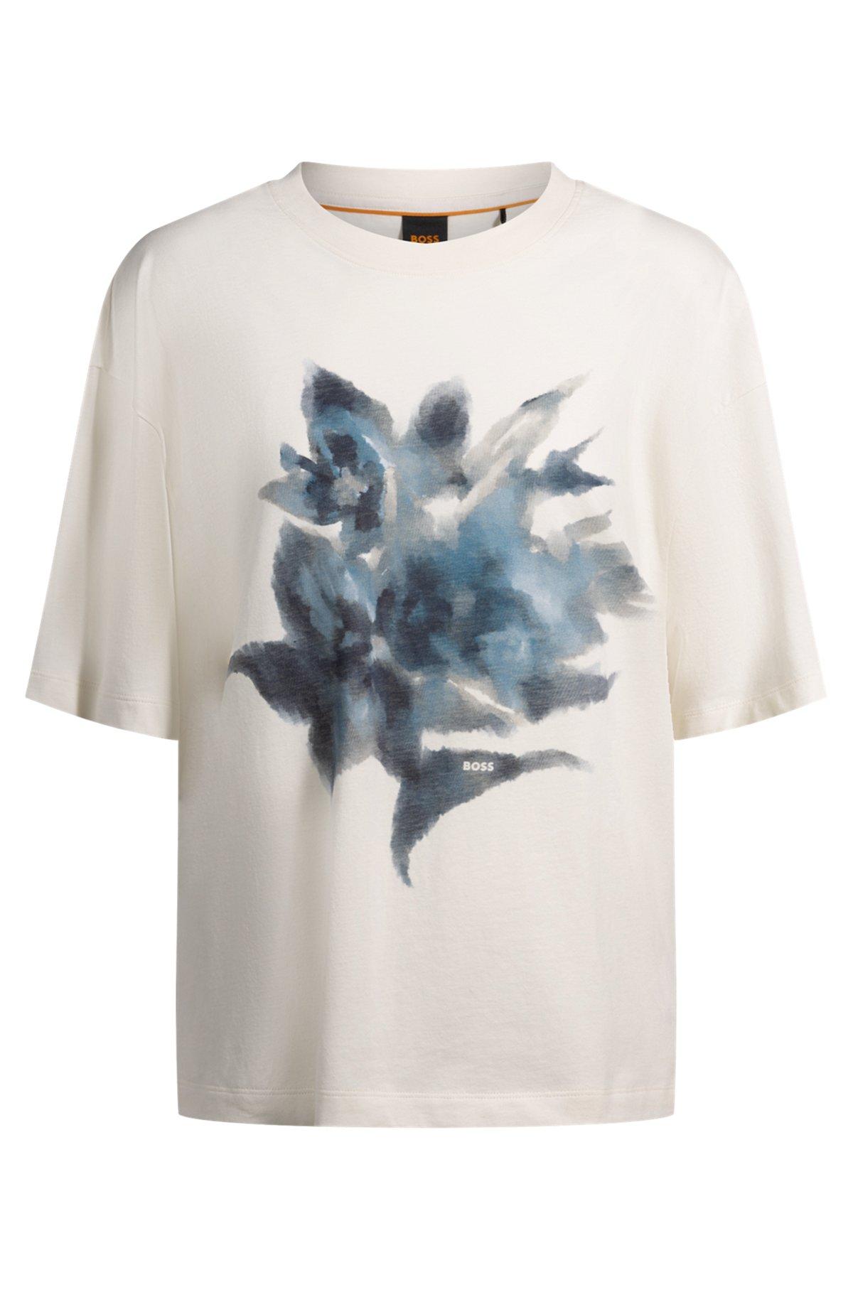 BOSS - Cotton-jersey oversize-fit T-shirt with seasonal artwork - White Product Image