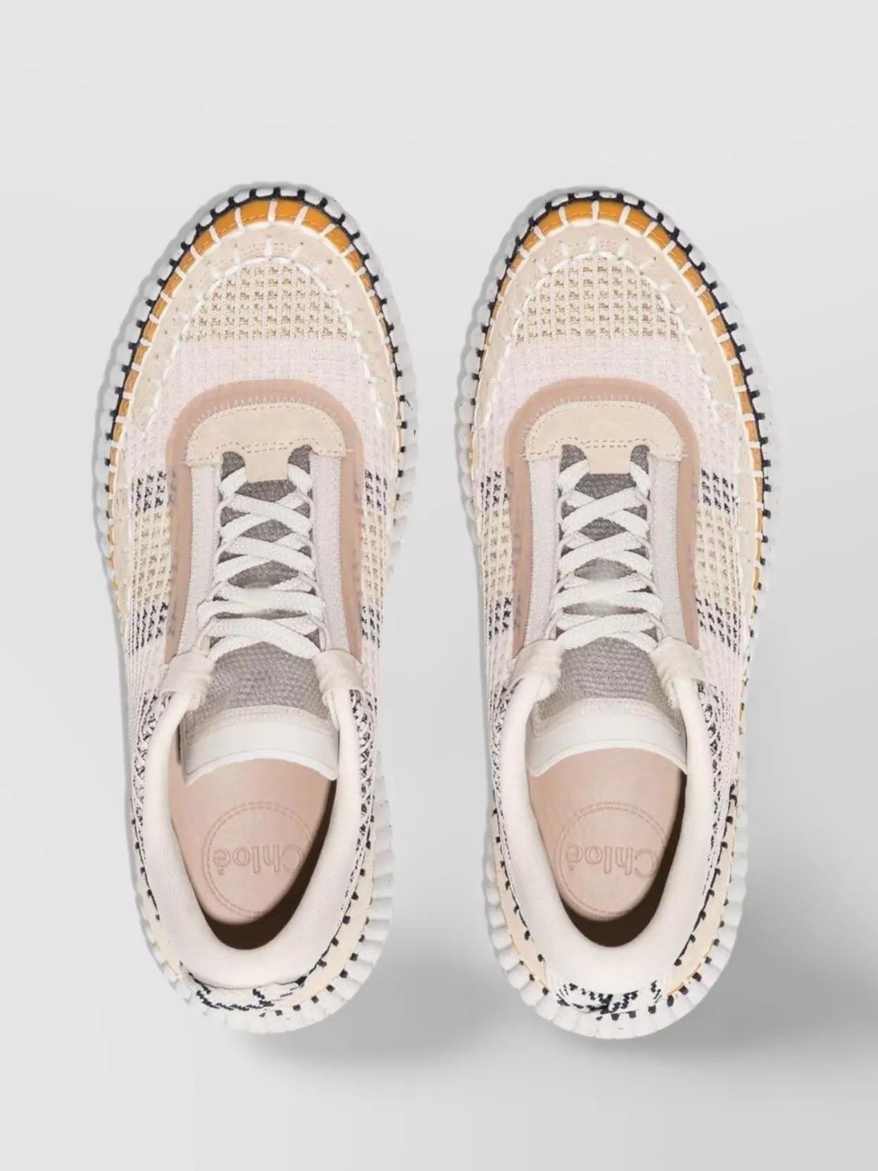 CHLOÉ Nama Embroidered Suede And Recycled-mesh Sneakers In Biscotti Beige Product Image