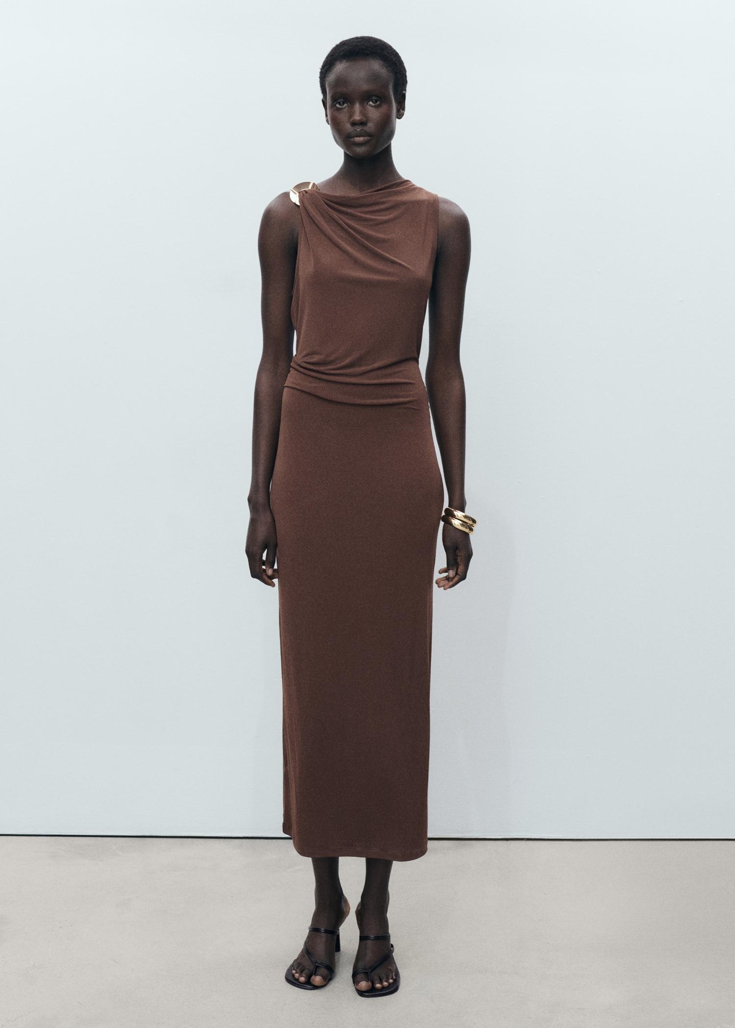 Draped dress with metallic detail - Women | MANGO USA Product Image