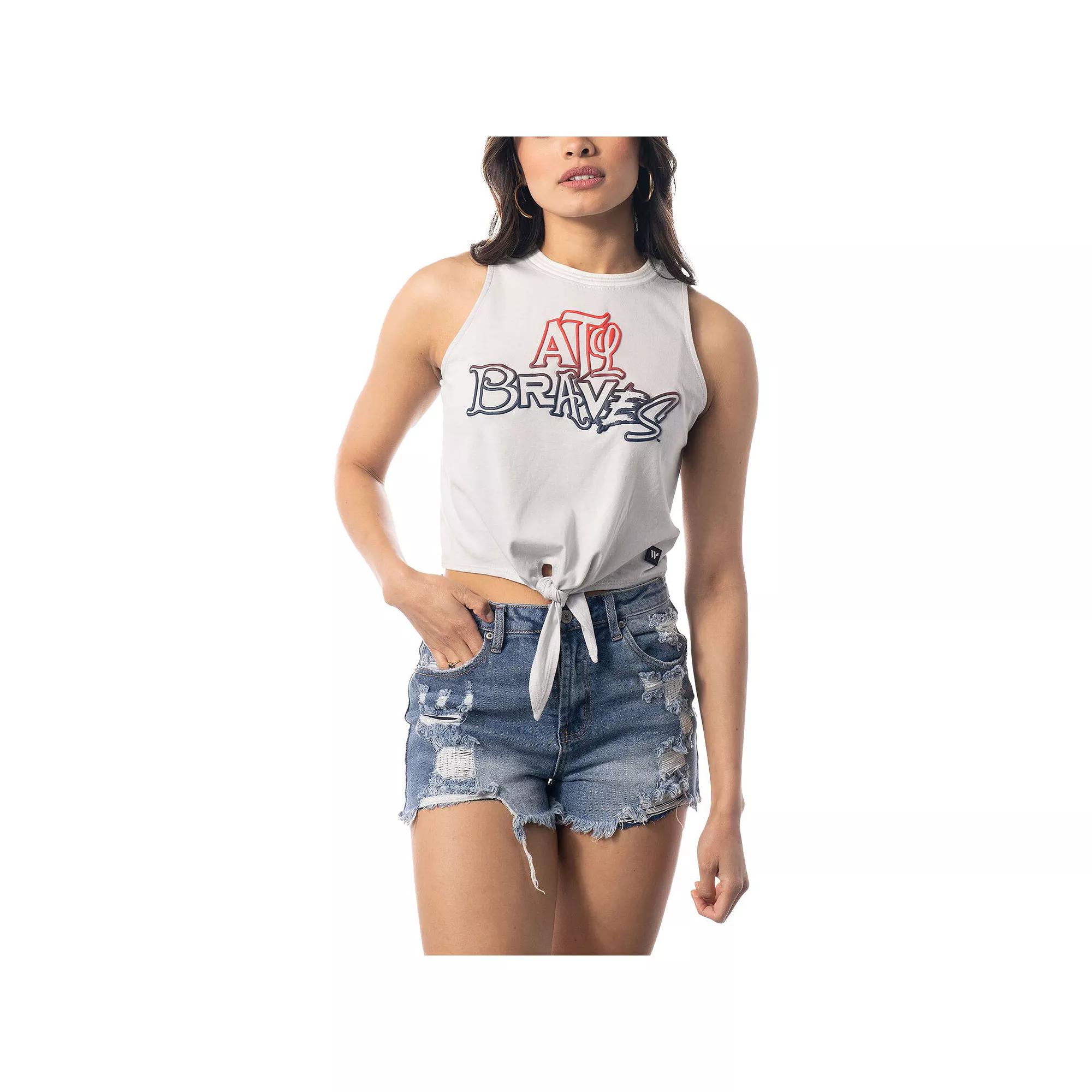 Women's The Wild Collective White Atlanta Braves Twisted Tie Front Tank Top, Size: Small, Grey Product Image