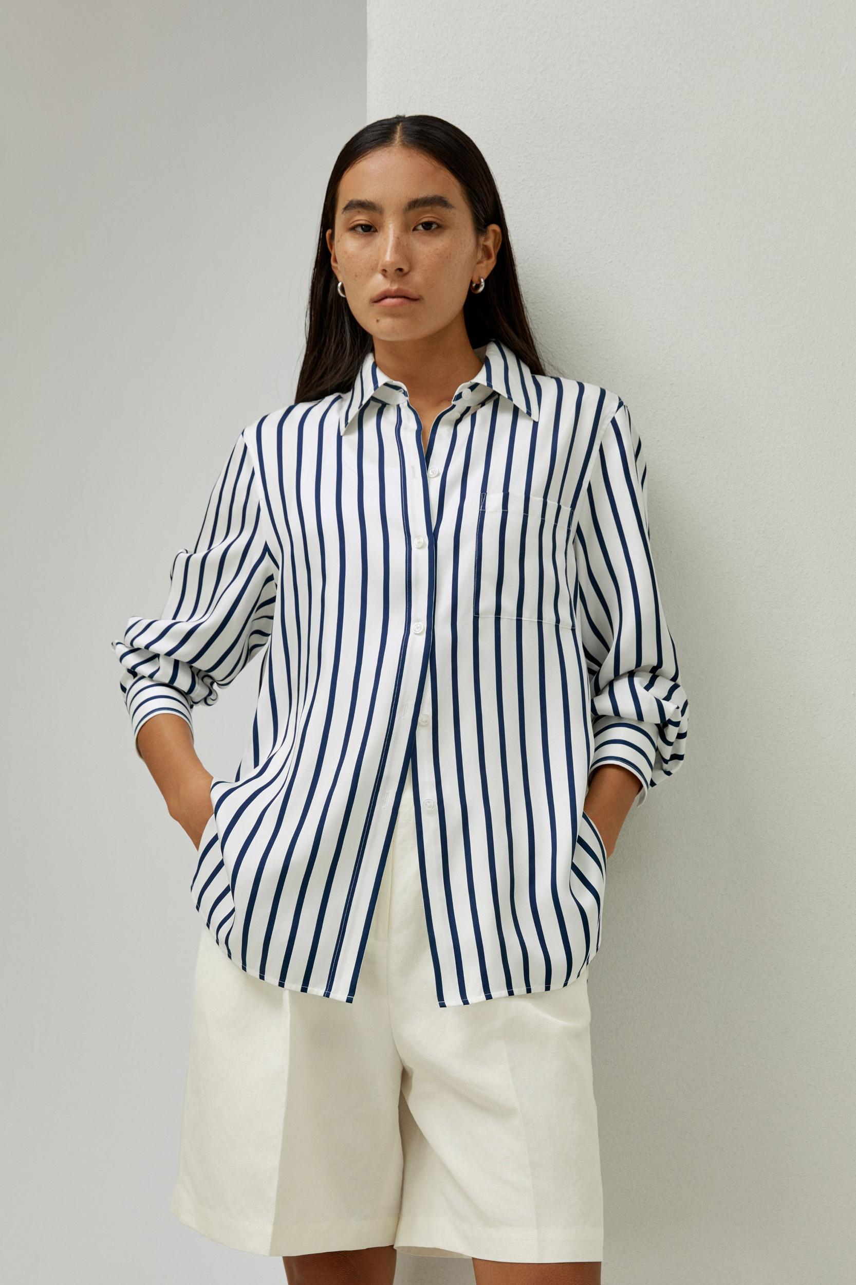 Oversized Palma Stripe Silk Shirt Product Image