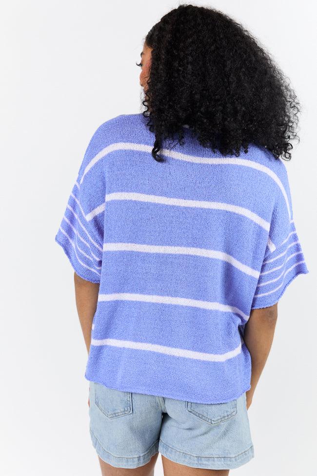 Wear It Well Blue And Ivory Striped Sweater T-Shirt FINAL SALE Product Image