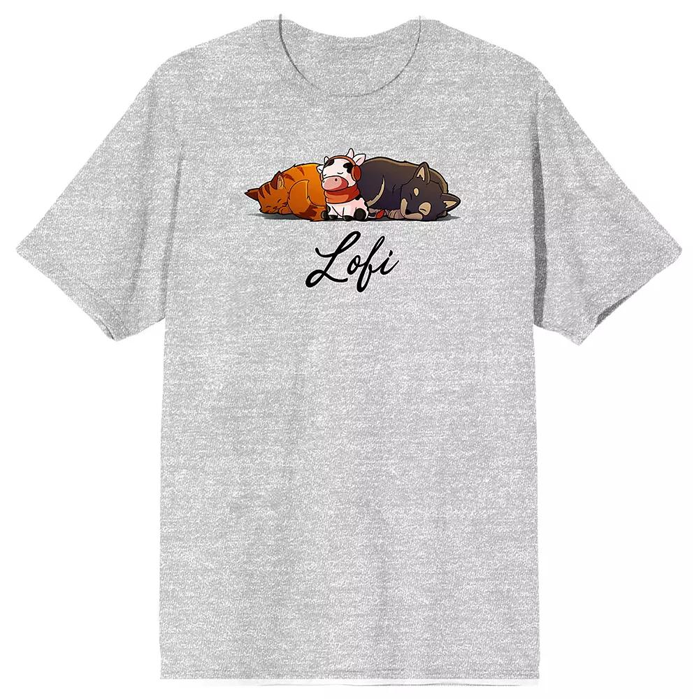 Men's LOFI Girl Napping Cat Cow Short Sleeve Graphic Tee,  Product Image