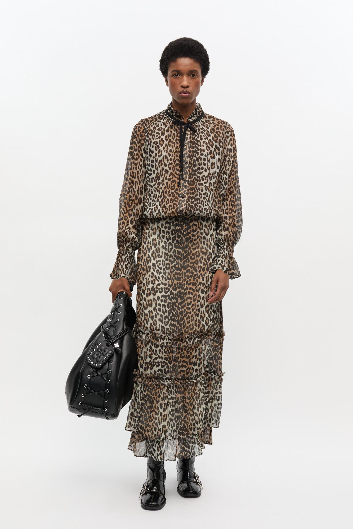 Leopard Print Chiffon Tie String Shirt Product Image