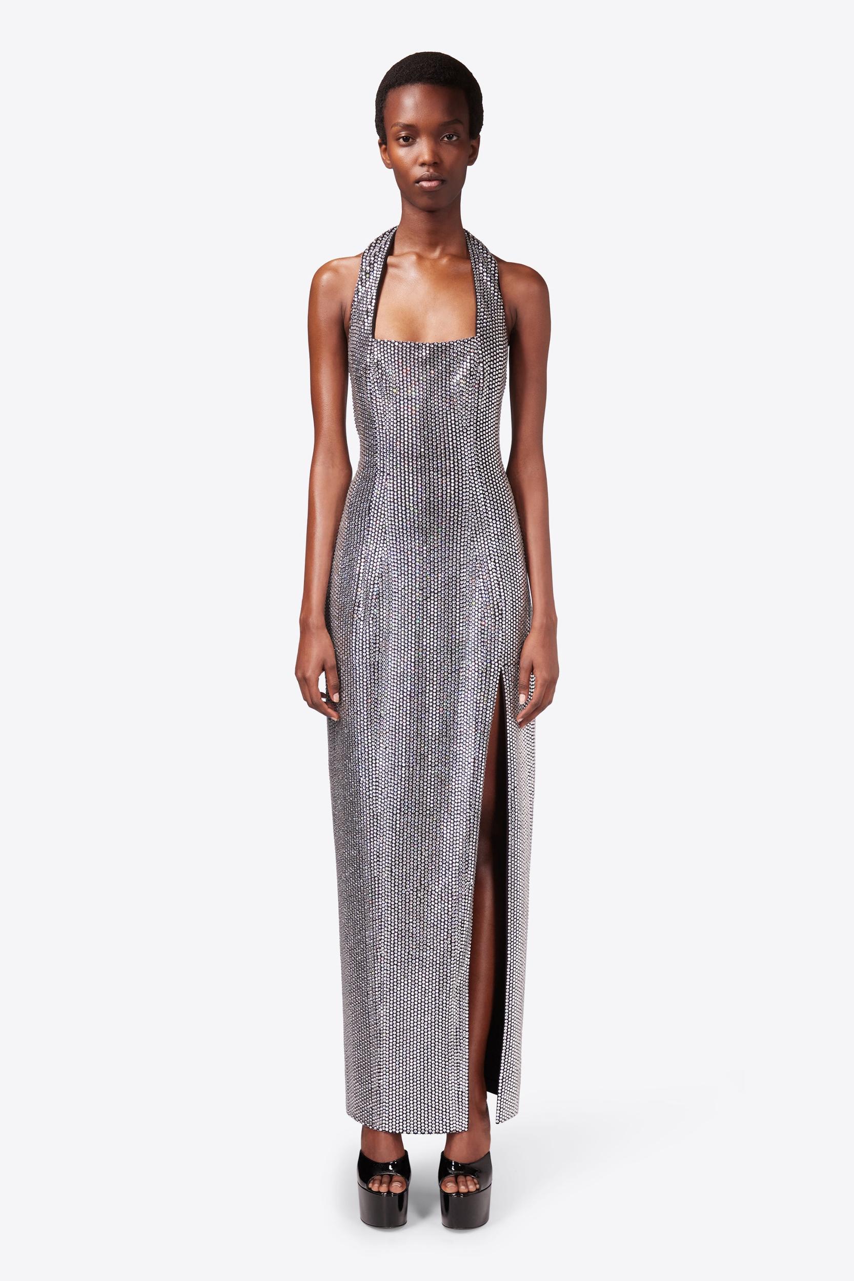 Crystal Embellished Halter Slit Gown Product Image