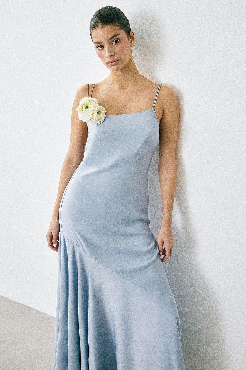 Satin Asymmetric Tier Slip Dress Product Image