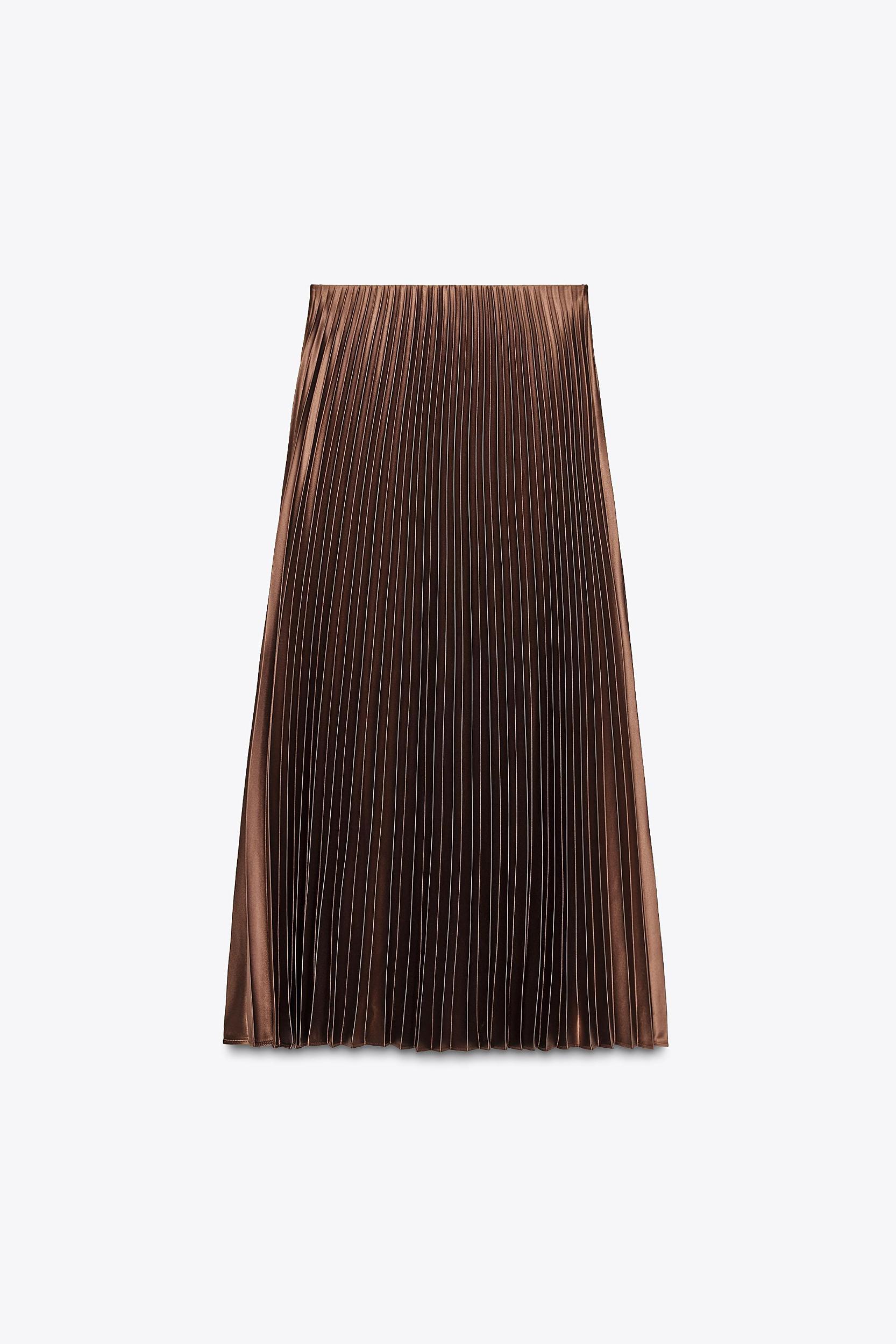 PLEATED SATIN MIDI SKIRT Product Image