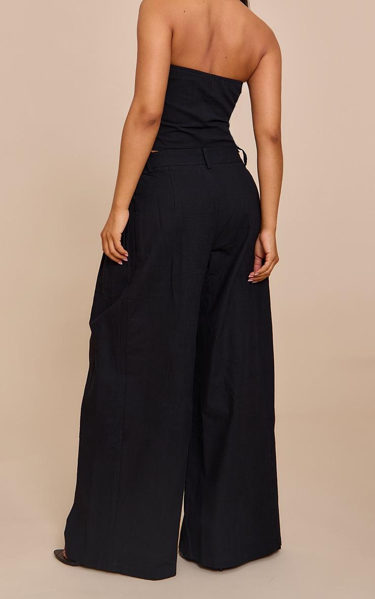 Petite Black Woven Pleat Detail Wide Leg Pants Product Image