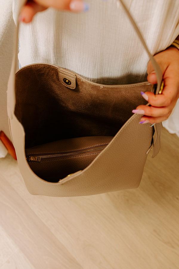 The Matty Faux Leather Tote in Taupe Product Image