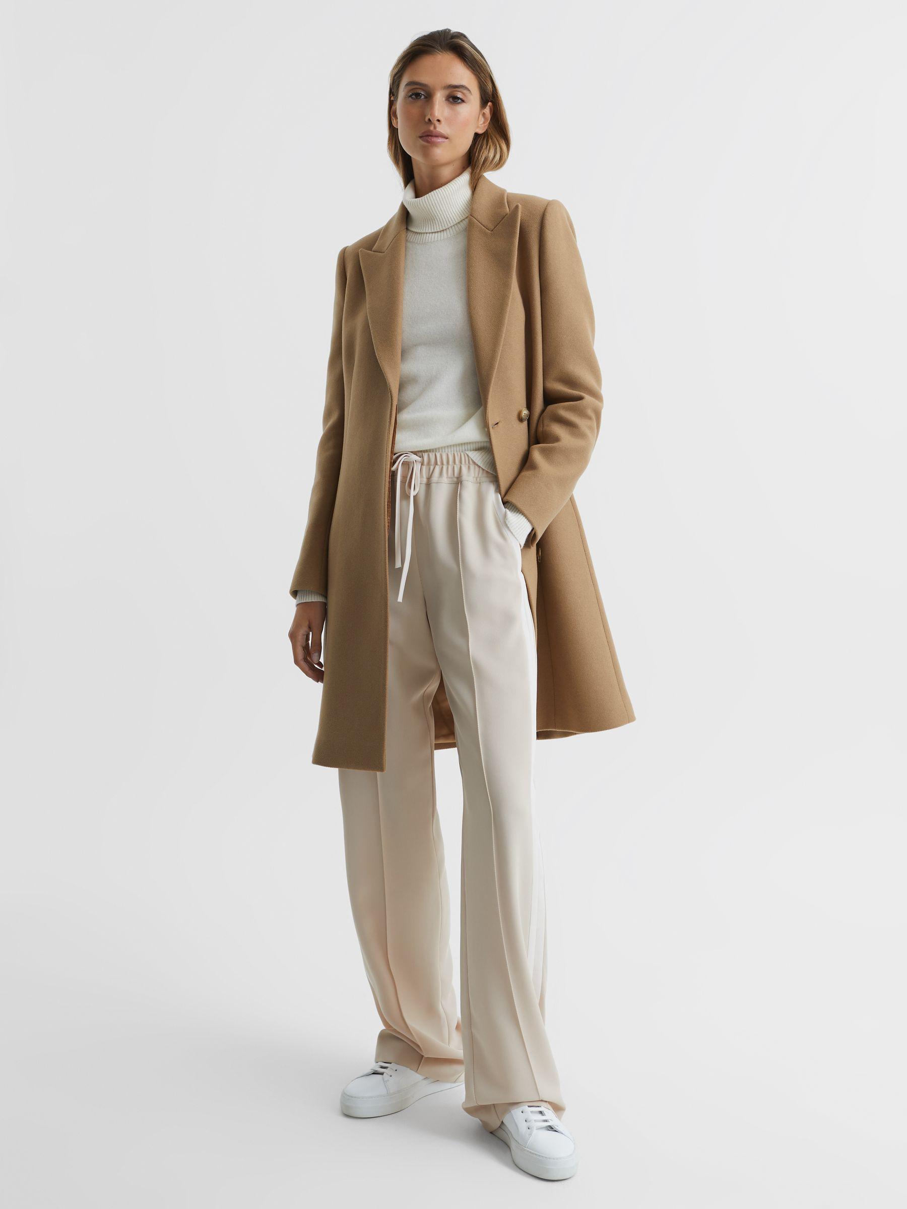 Wool Blend Mid Length Coat in Camel Product Image