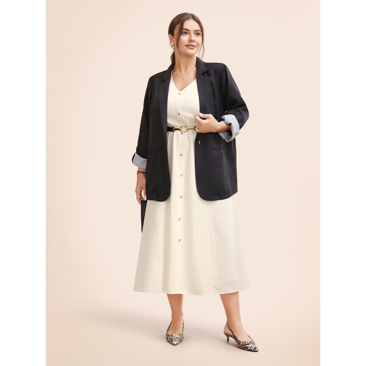 Plus Size V Neck Button Detail Sleeveless Dress Ivory Women At the Office Button V-neck Sleeveless Curvy BloomChic 30/6X Product Image