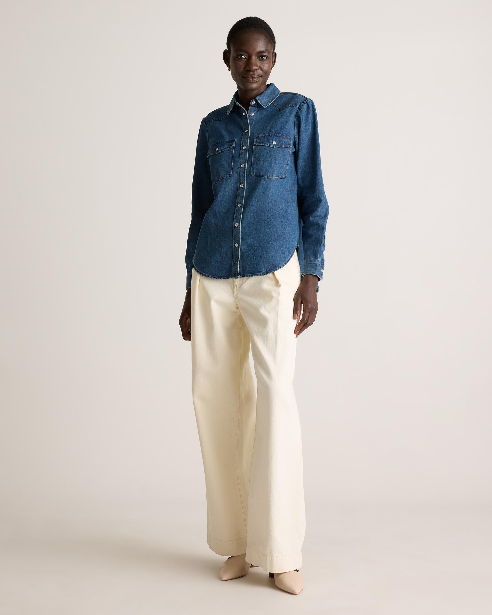 Quince | Women's Distressed Denim Western Shirt Cotton Product Image