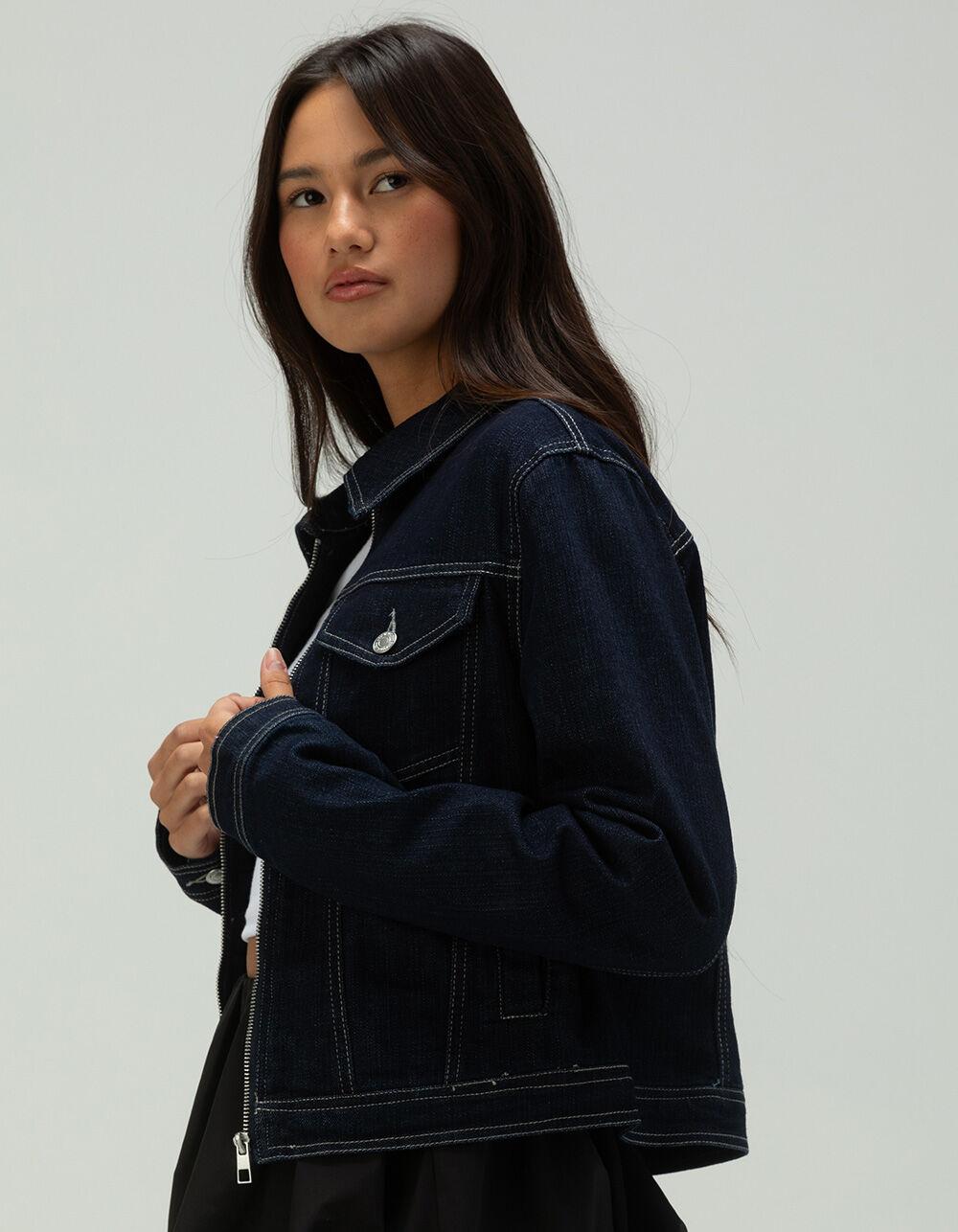 WEST OF MELROSE Zip Front Womens Denim Jacket - Dark Wash Product Image