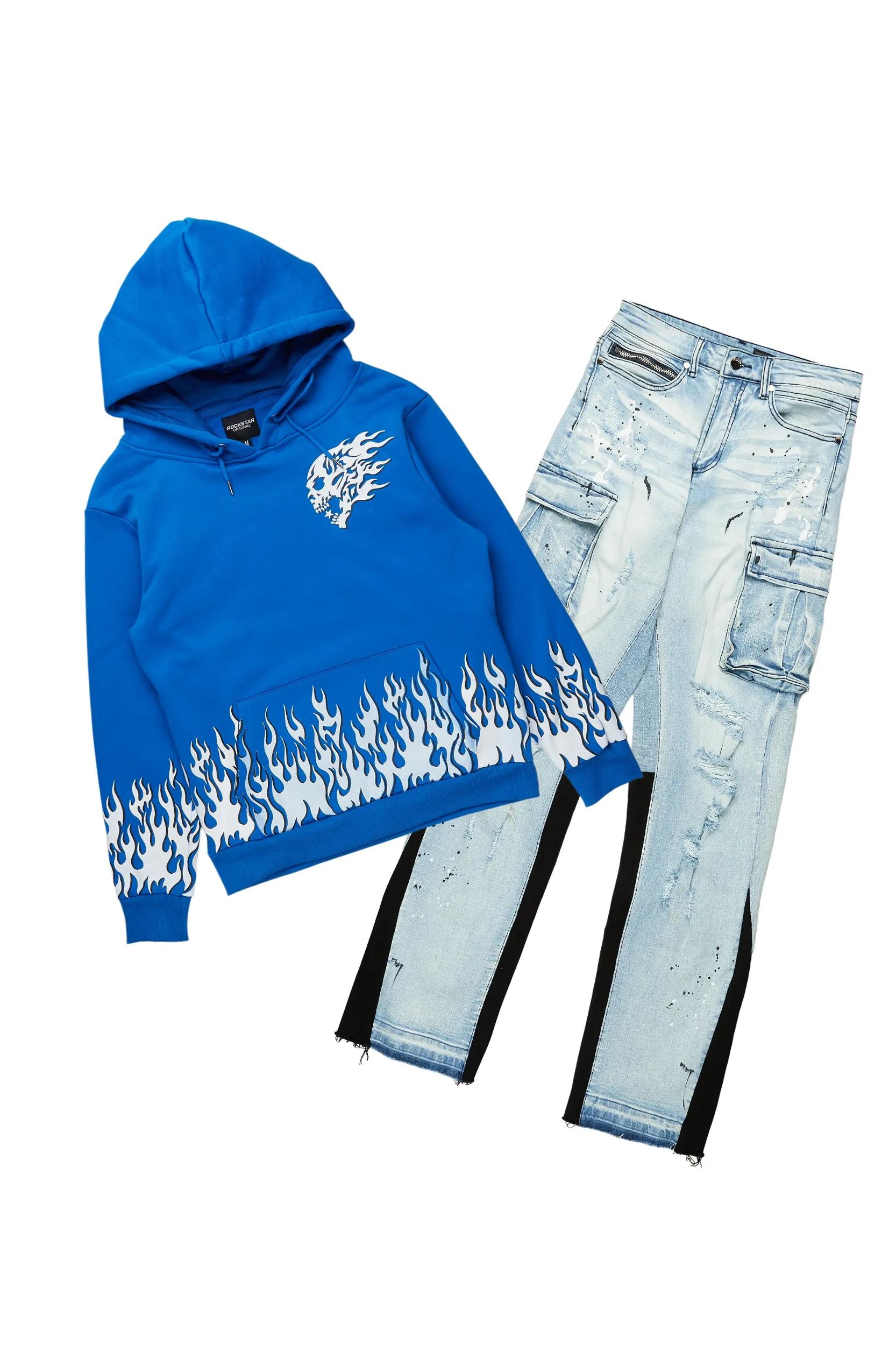 Bubble Royal Blue Hoodie/Baggy Fit Jean Bundle Male Product Image