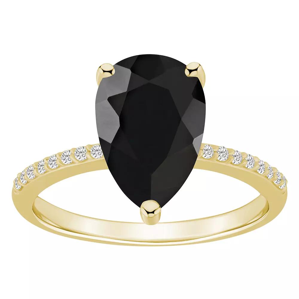 Alyson Layne Pear Shape Black Onyx 1/10 Carat T.W. Diamond Ring, Women's, Size: 7, 14k White Gold Product Image