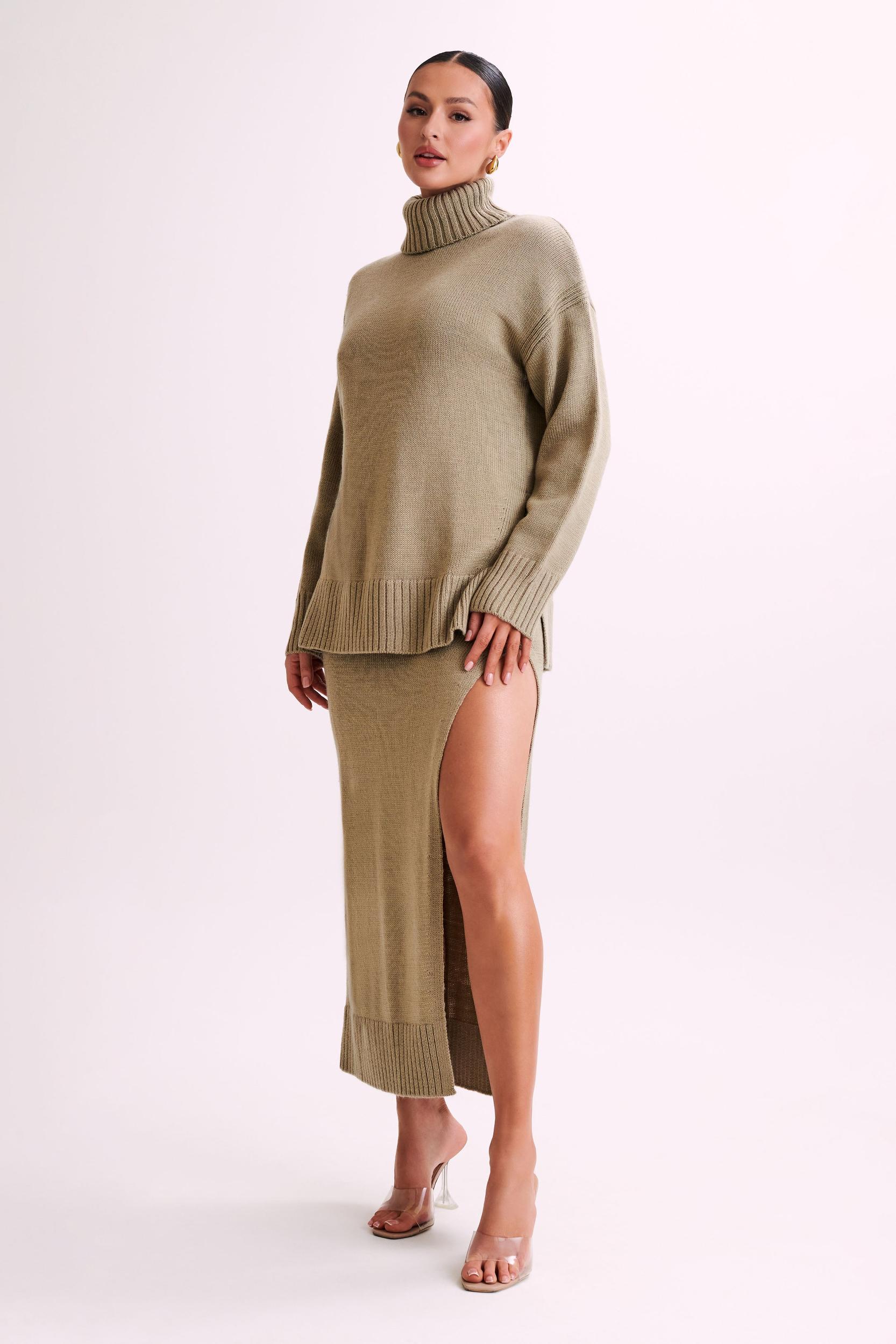 Brittany Knit Midi Skirt - Taupe Product Image