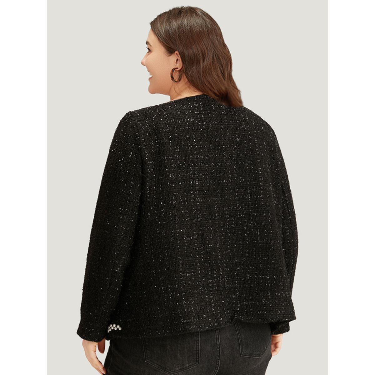 Plus Size Pearl Tweed Beaded Texture Pocket Blazer Women Black Elegant Texture Ladies Dailywear Winter Coats BloomChic 30/6X Product Image