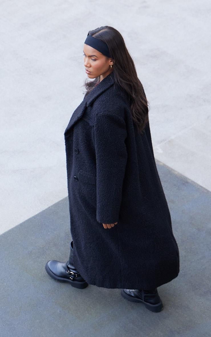 Black Boucle Double Breasted Structured Maxi Coat Product Image