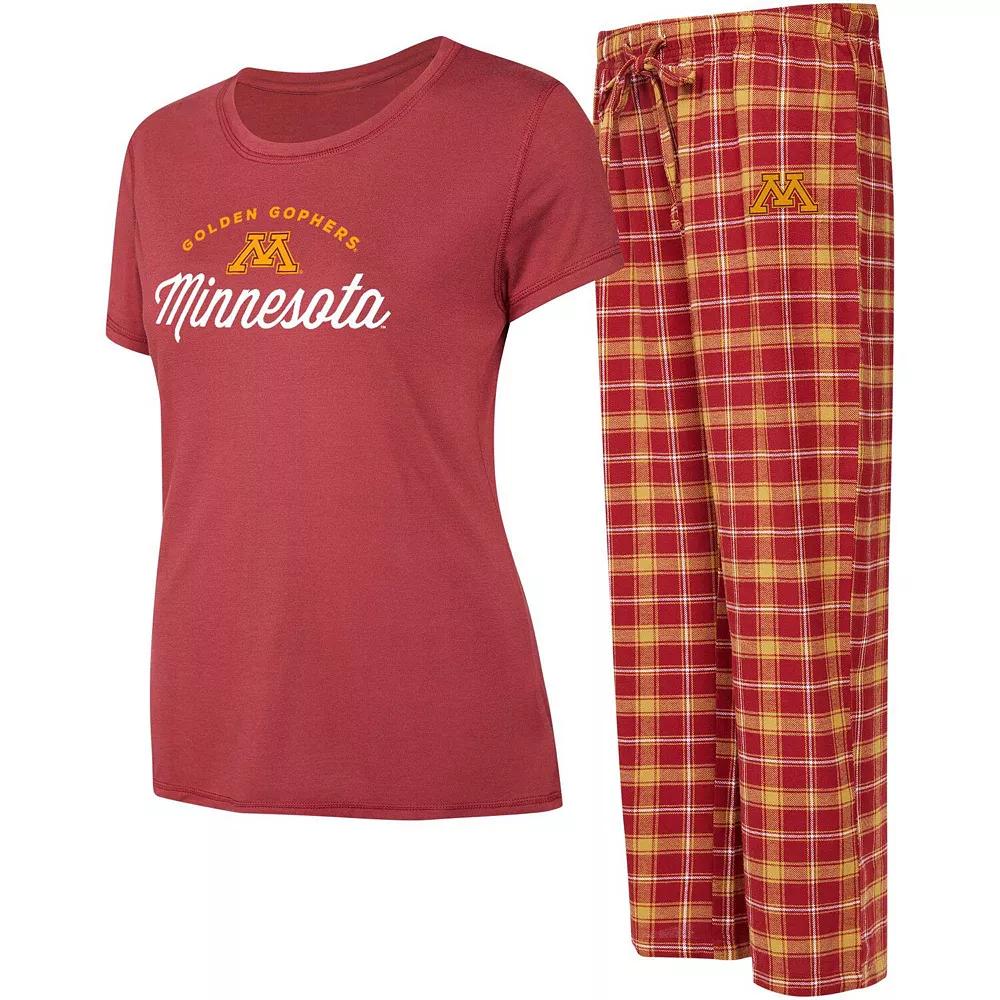 Women's Concepts Sport Maroon/Gold Minnesota Golden Gophers Arctic T-Shirt & Flannel Pants Sleep Set, Size: 3XL, Red Product Image