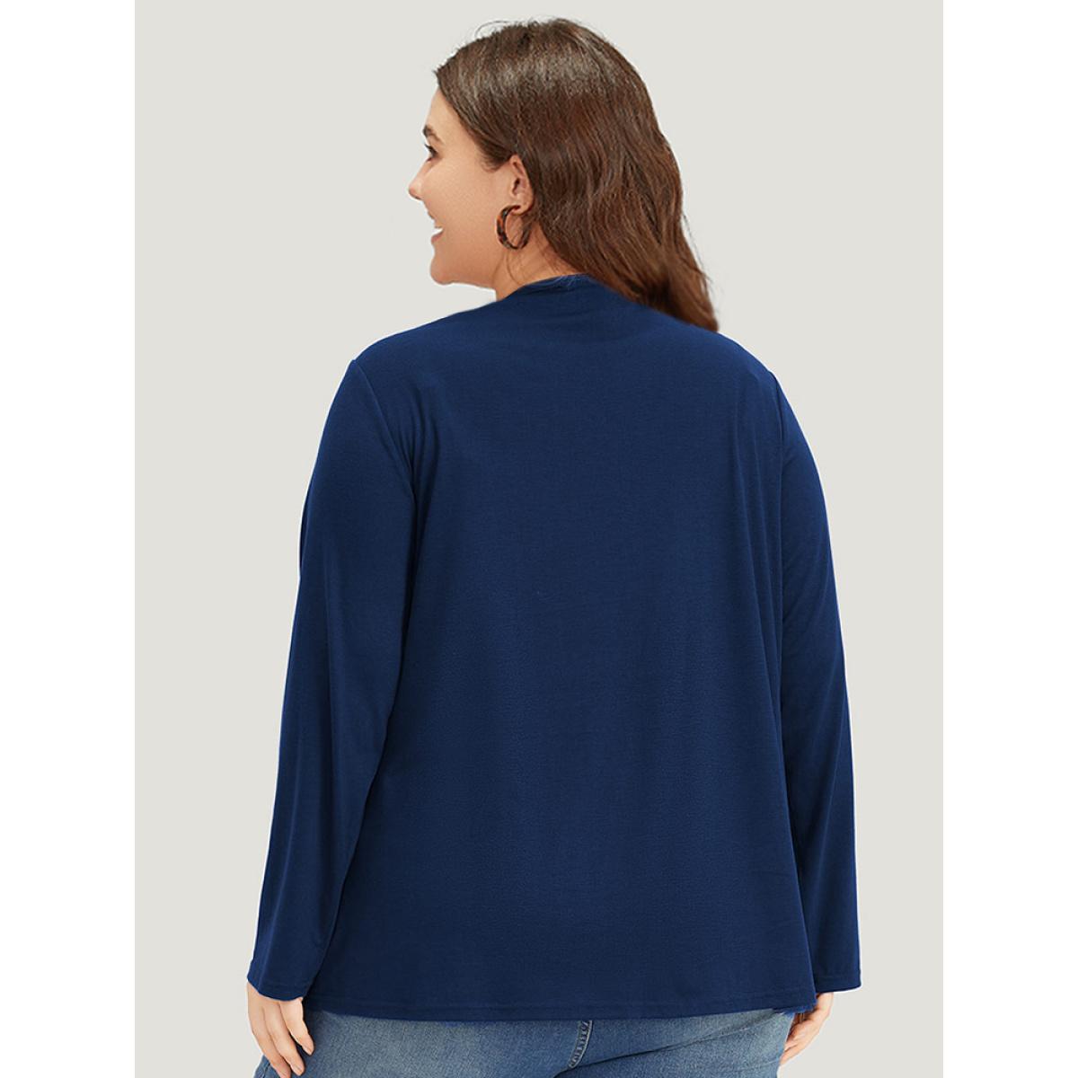 Plus Size Plain Ties Open Front Kimono Women DarkBlue Casual Plain Everyday Kimonos BloomChic 14-16/1X Product Image