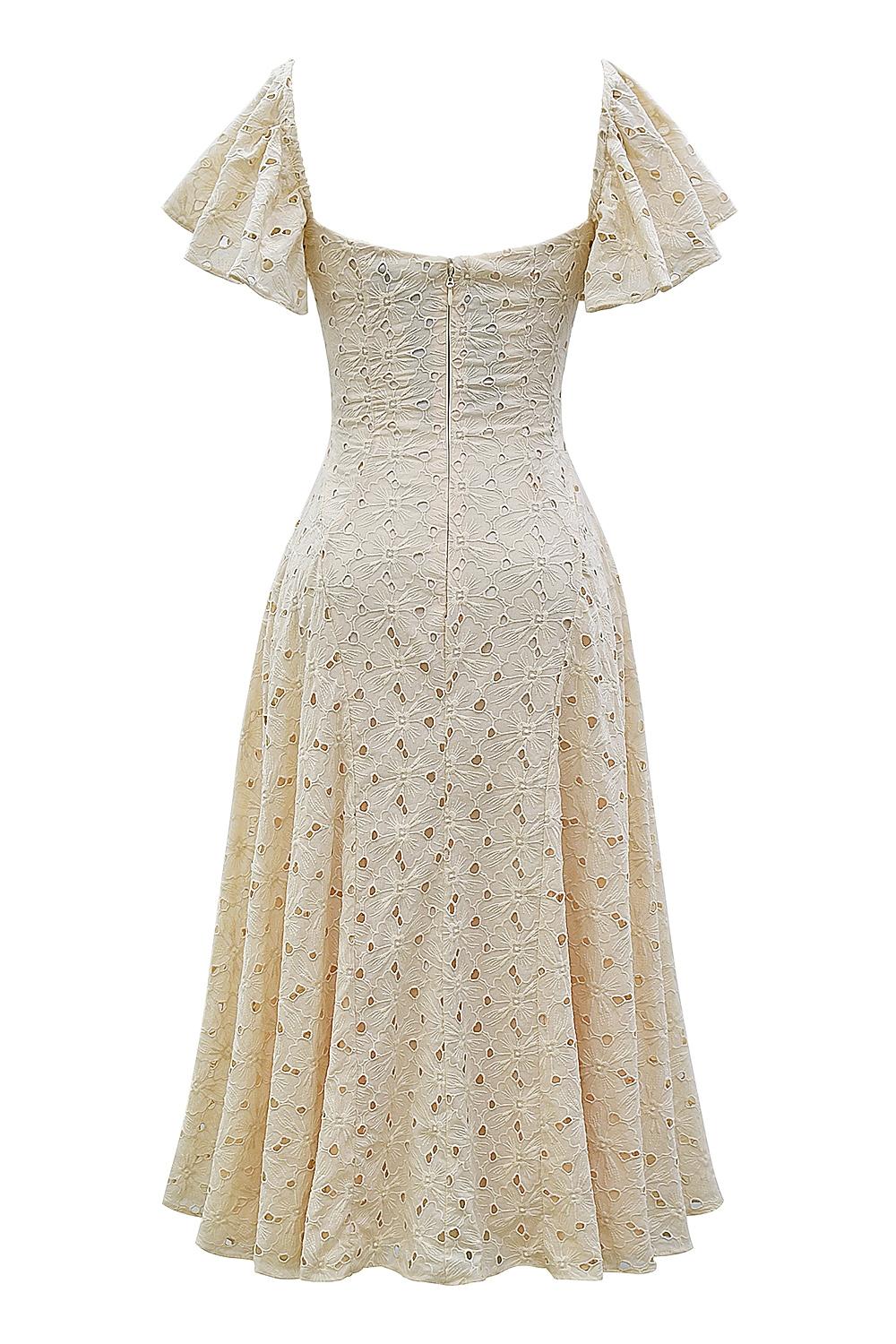Amaya  cream tea broderie anglais midi dress Product Image