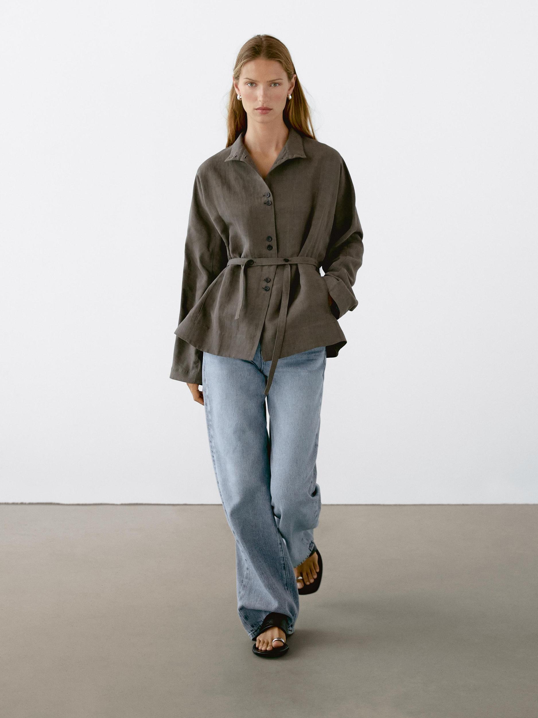 Linen blend stand collar jacket Product Image