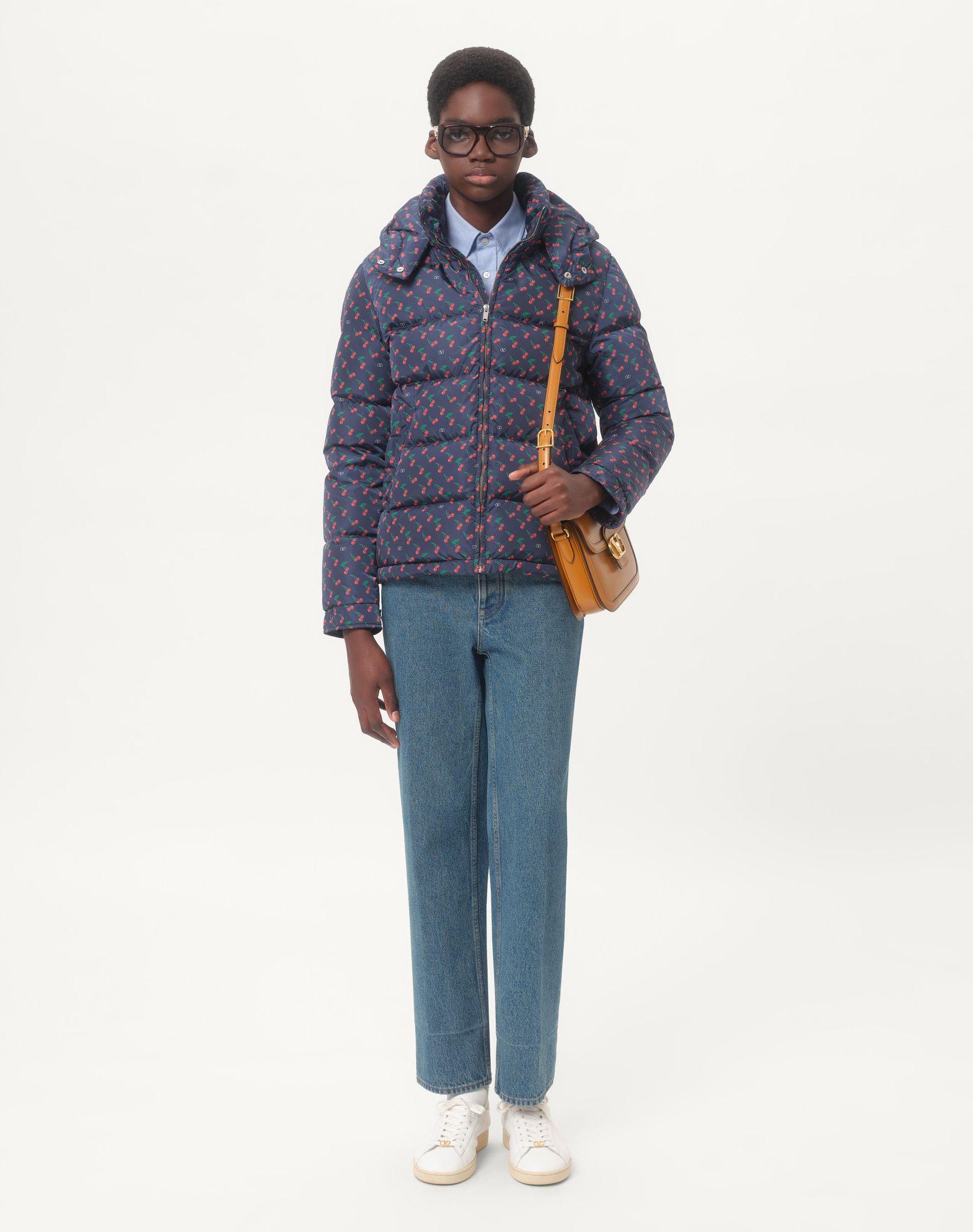 Nylon Hooded Down Jacket With Cherryfic Print Product Image