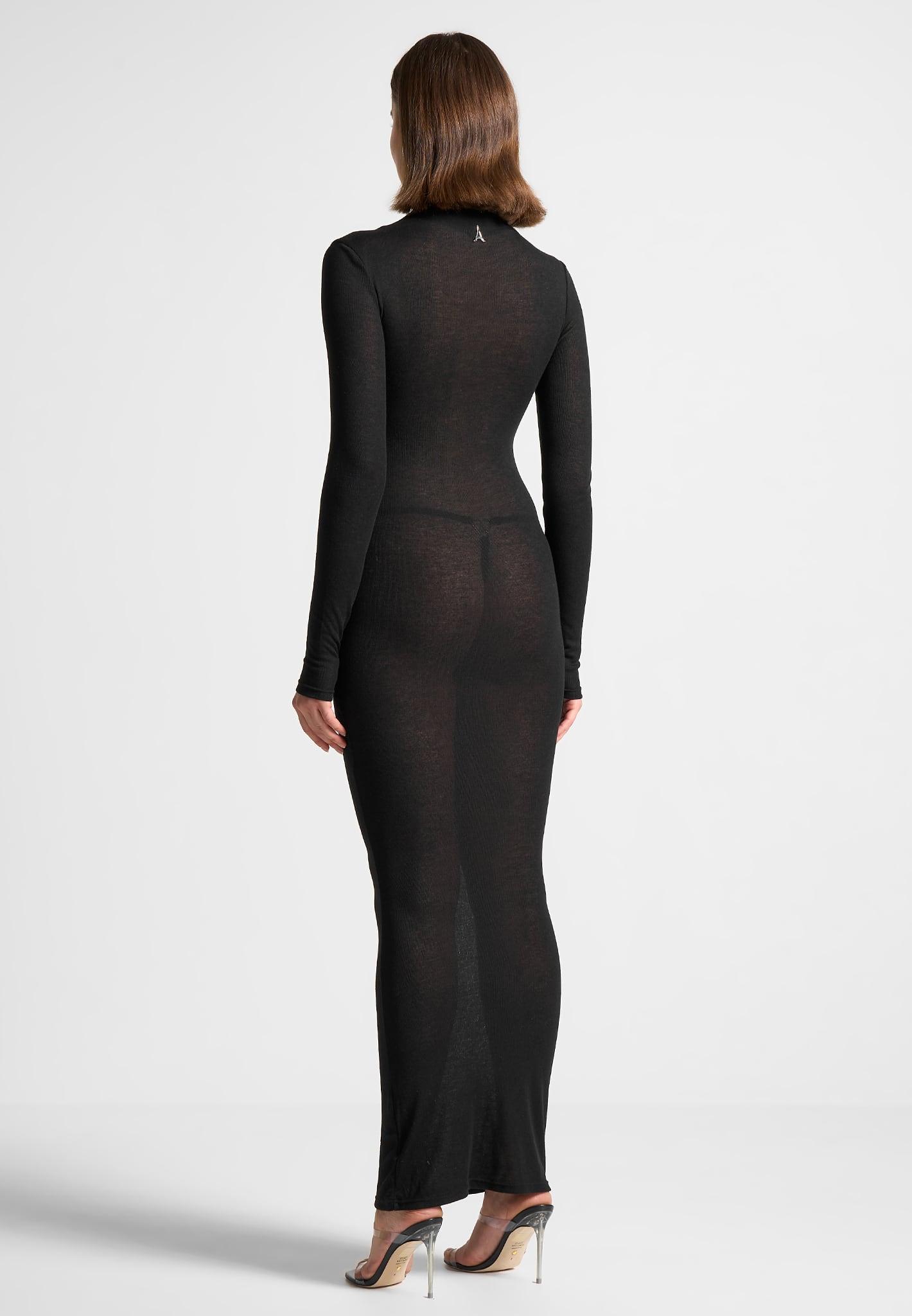 Mock Neck Sheer Midaxi Dress - Black Female Product Image