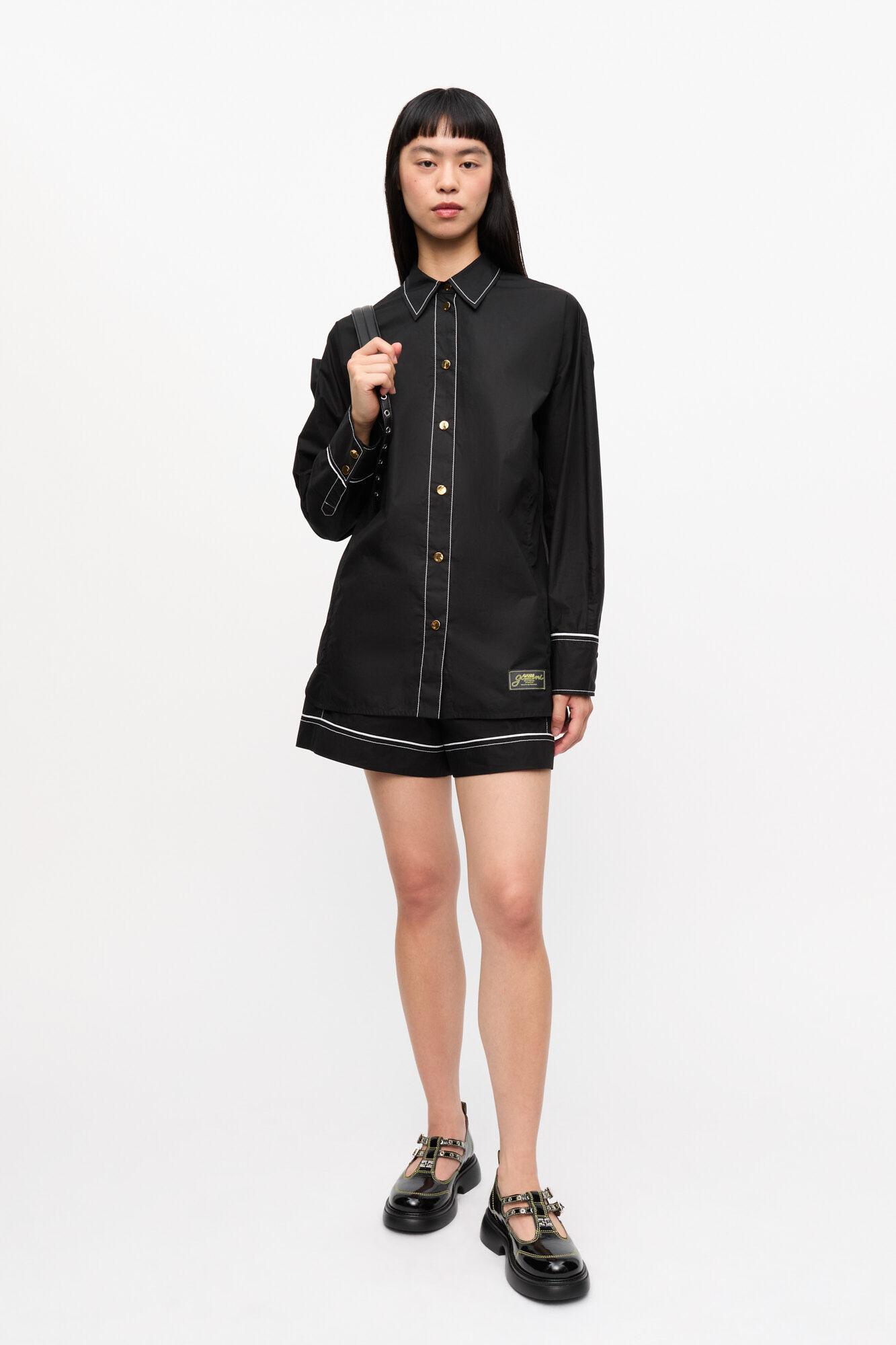 Black Cotton Poplin Raglan Shirt Product Image