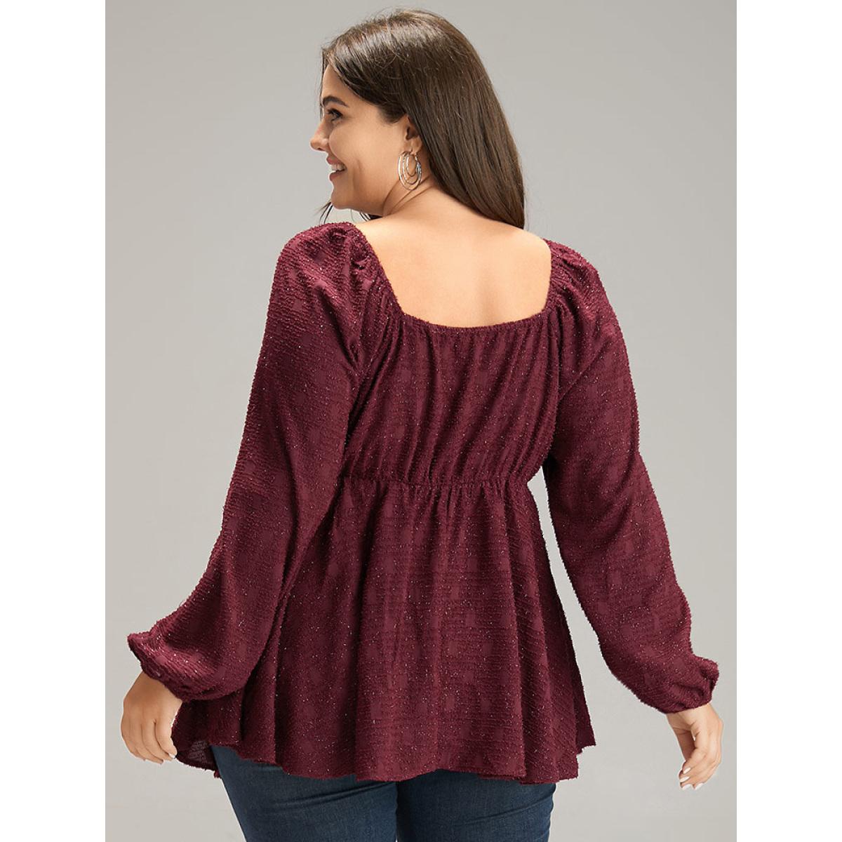 Plus Size Scarlet Solid Glitter Twist Front Gathered Blouse Women Cocktail Long Sleeve V-neck Party Blouses BloomChic 30/6X Product Image