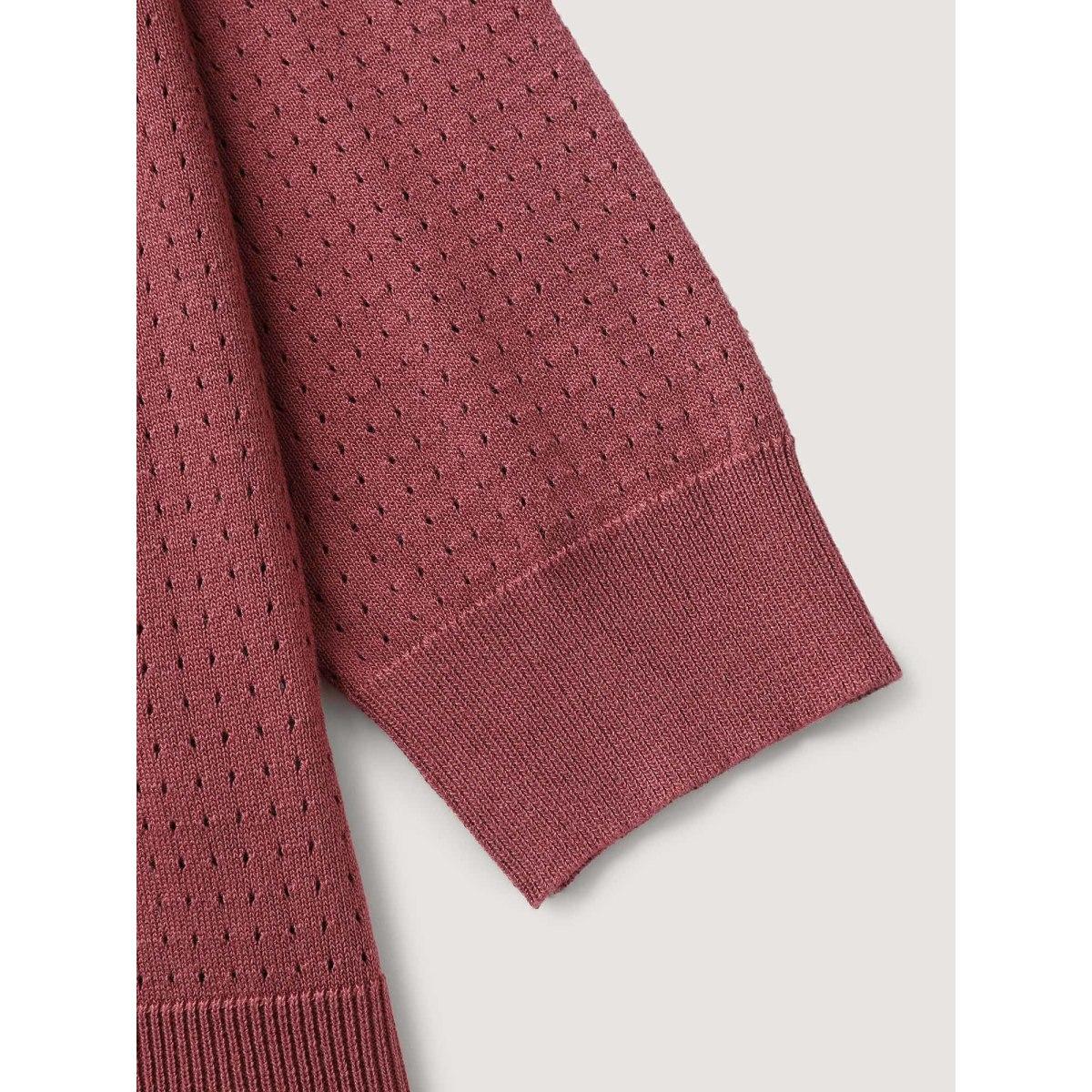 Plus Size Textured Hollow Front-Open Knit Cardigan Rust Women Leisure Loose Long Sleeve Casual Cardigans BloomChic 18-20/2X Product Image